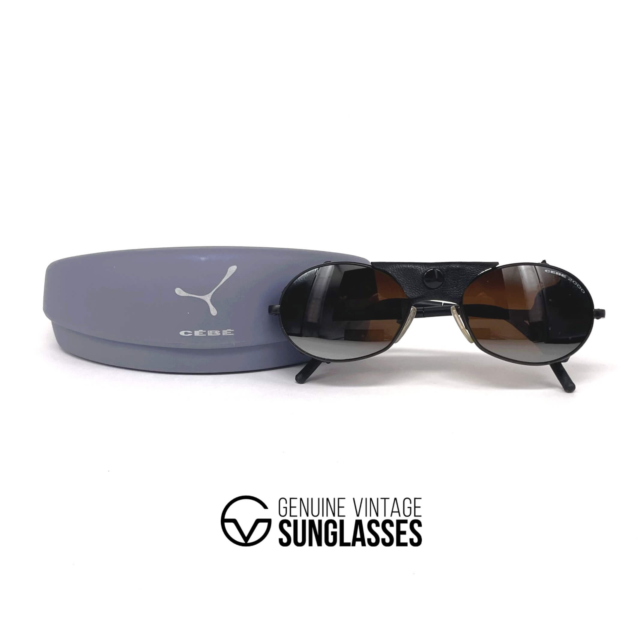 Vintage CEBE 2000 black leather glacier sports sunglasses