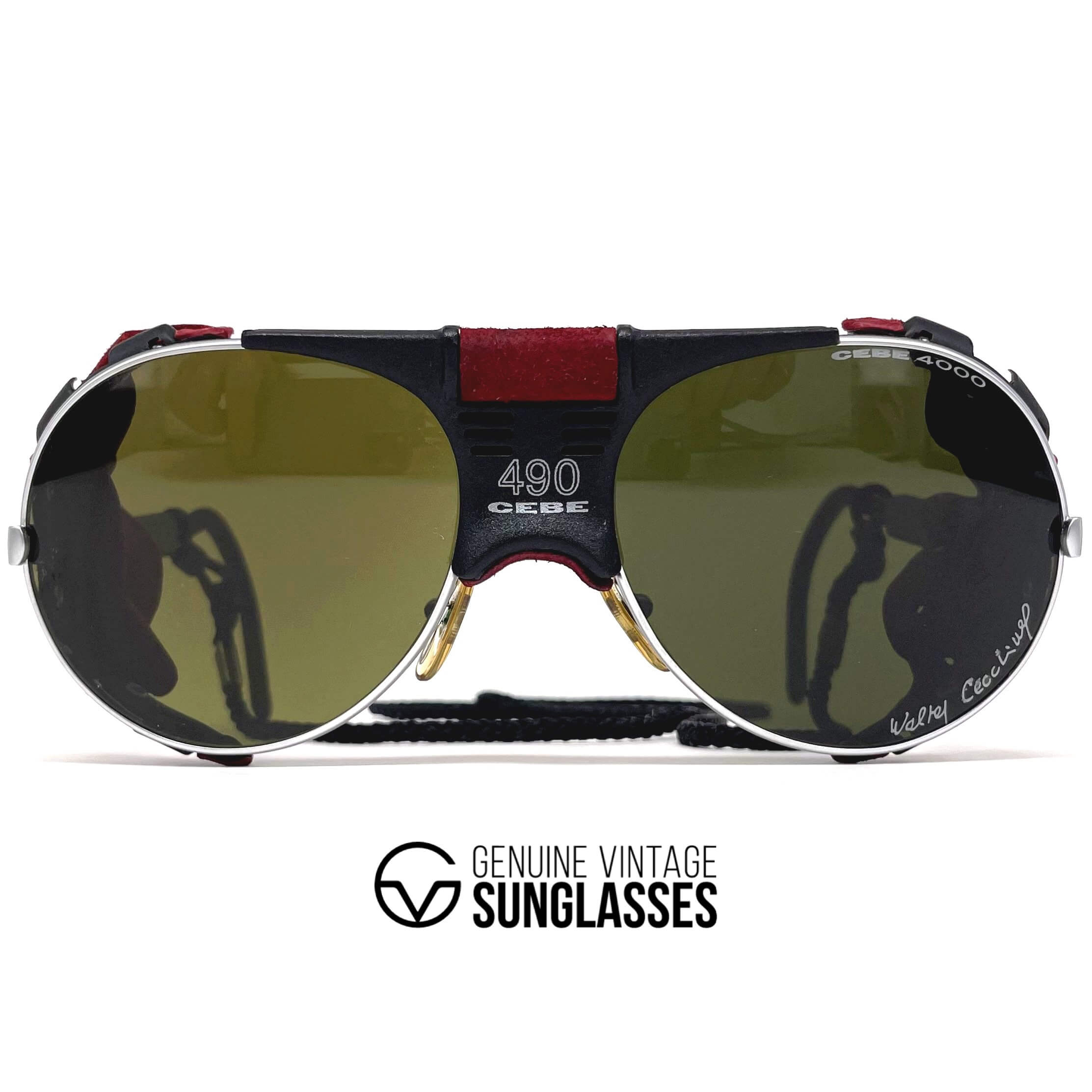 Vintage CEBE 490 Walter Cecchinel red leather mineral glacier sunglasses