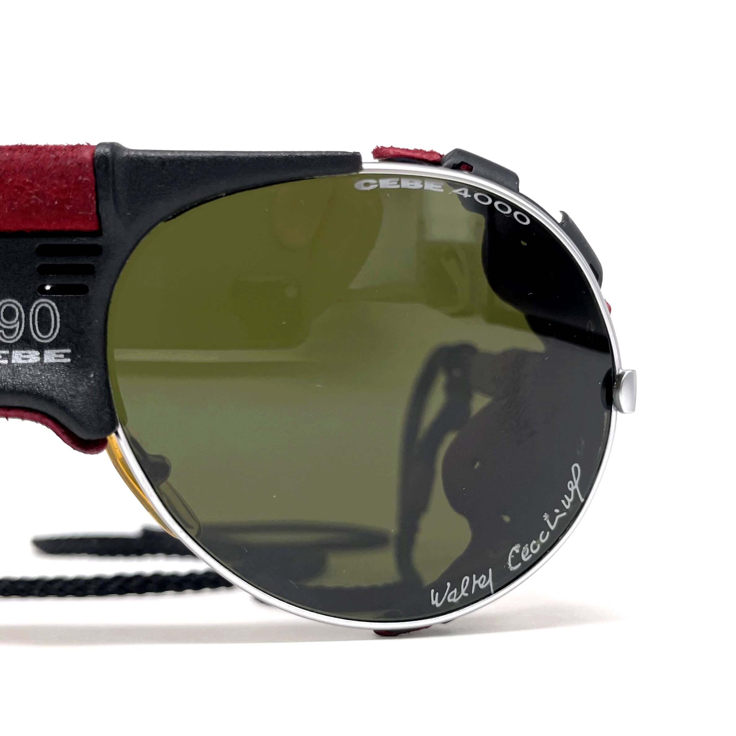 Vintage CEBE 490 Walter Cecchinel red leather mineral glacier sunglasses