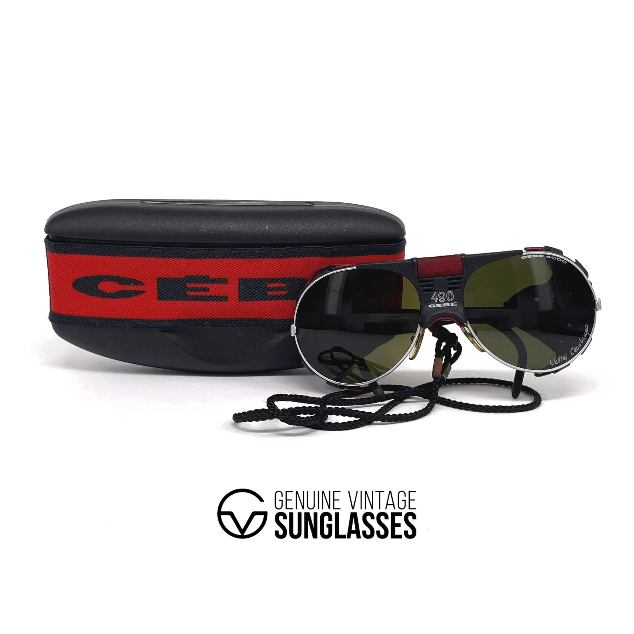 Vintage CEBE 490 Walter Cecchinel red leather mineral glacier sunglasses