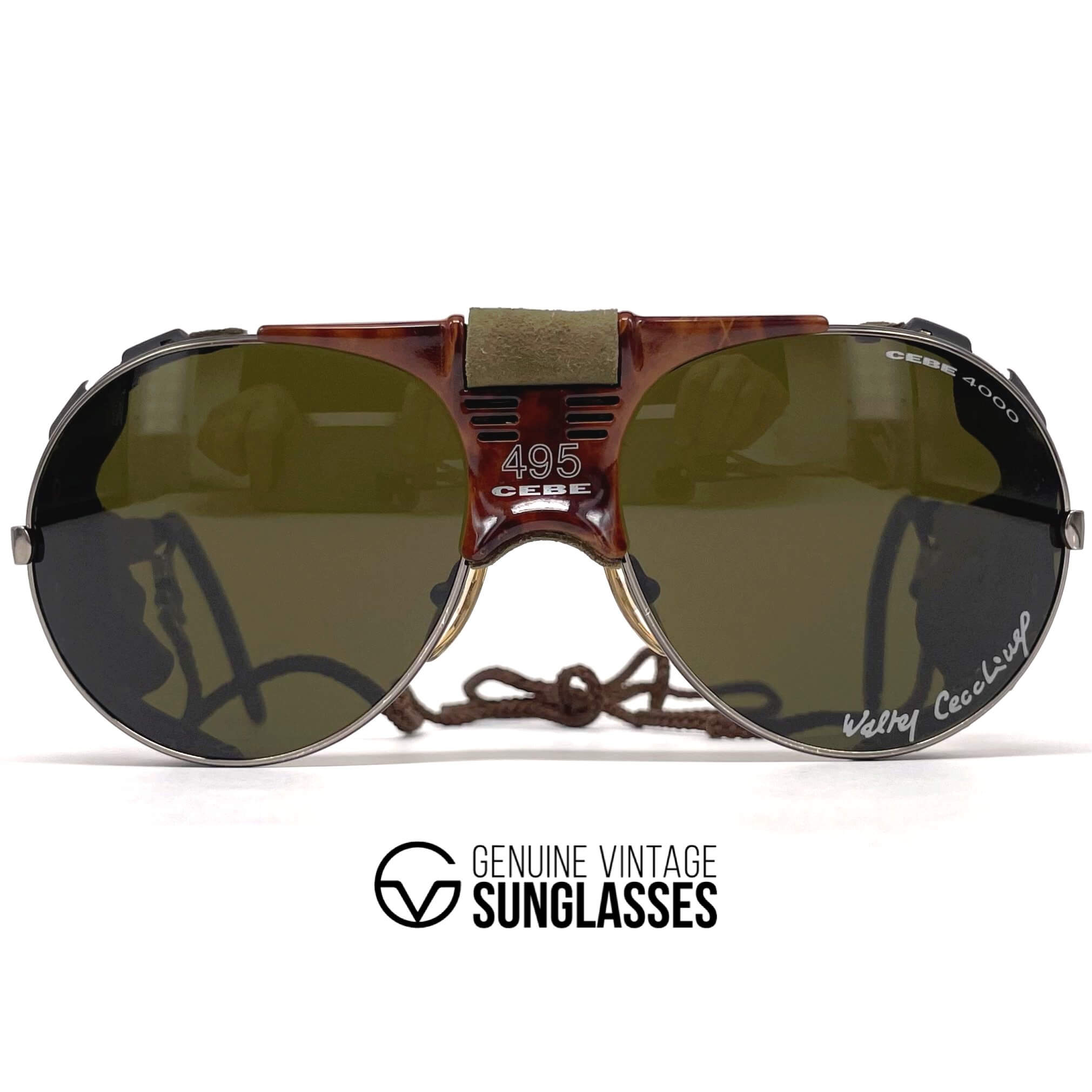 Vintage CEBE 495 Walter Cecchinel havana leather mineral glacier sunglasses