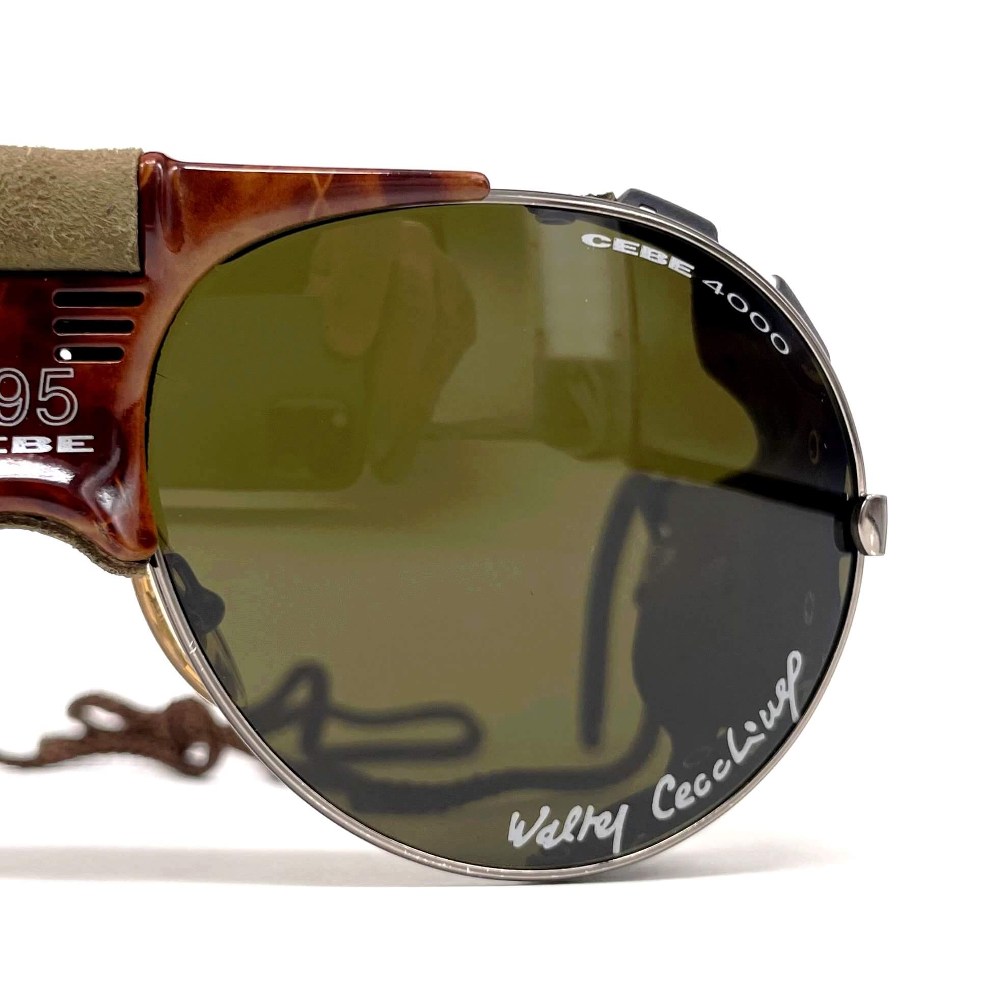 Vintage CEBE 495 Walter Cecchinel havana leather mineral glacier sunglasses