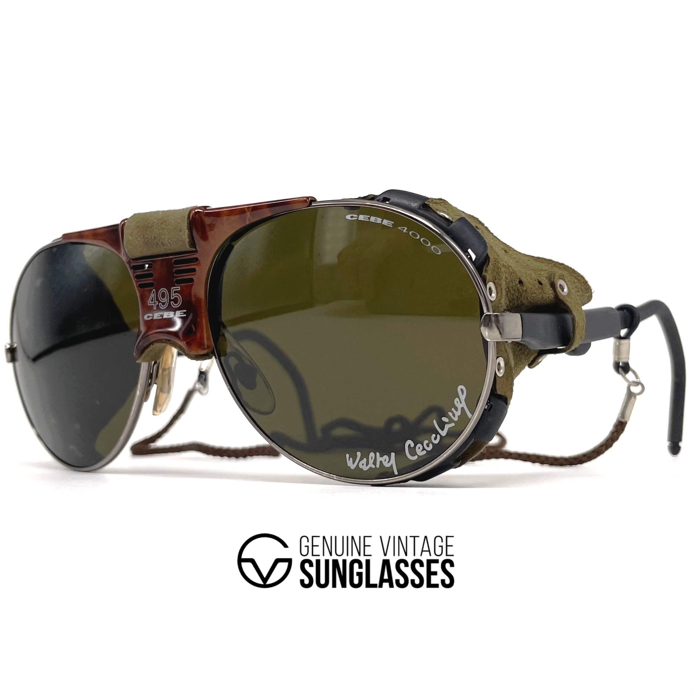Vintage CEBE 495 Walter Cecchinel havana leather mineral glacier sunglasses