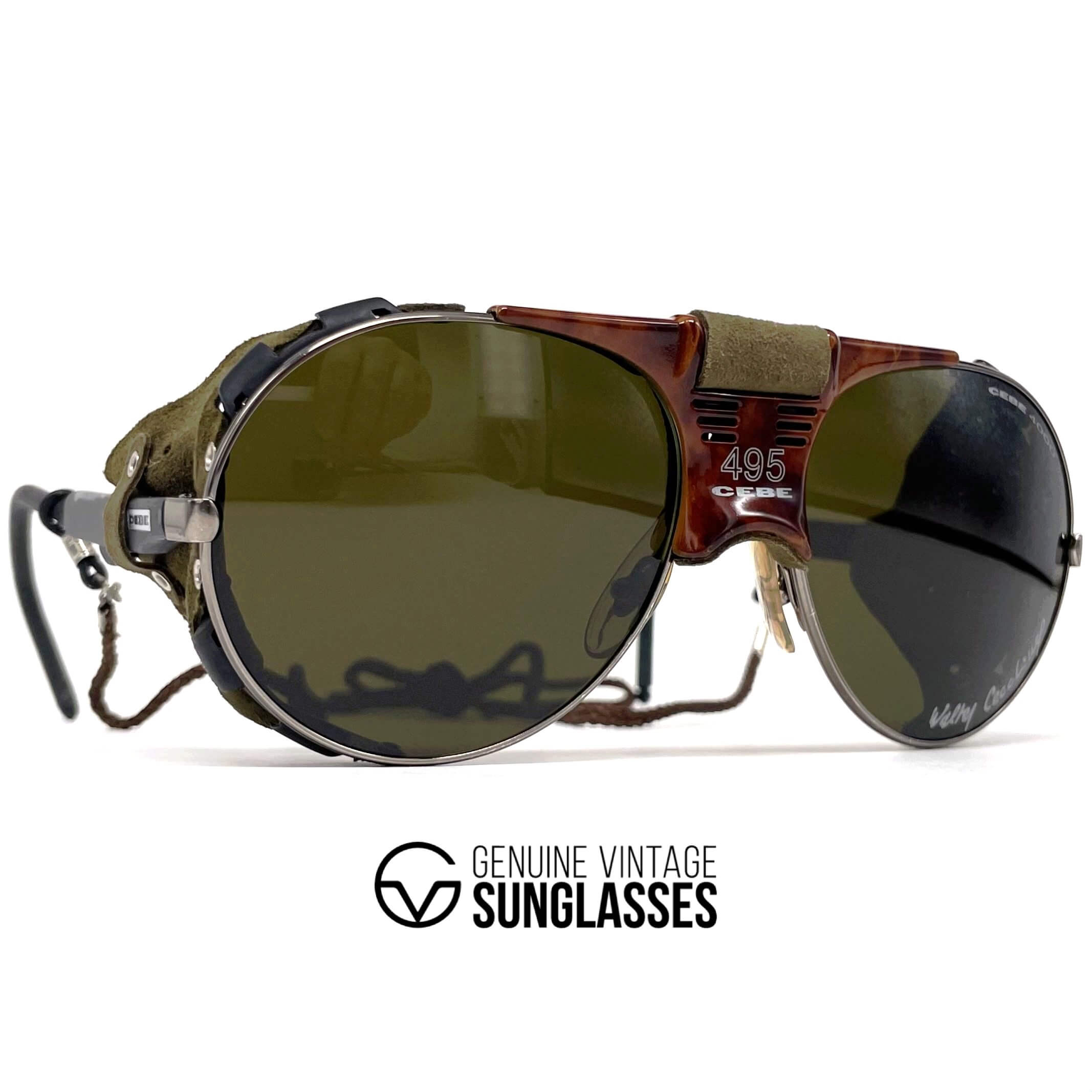 Vintage CEBE 495 Walter Cecchinel havana leather mineral glacier sunglasses