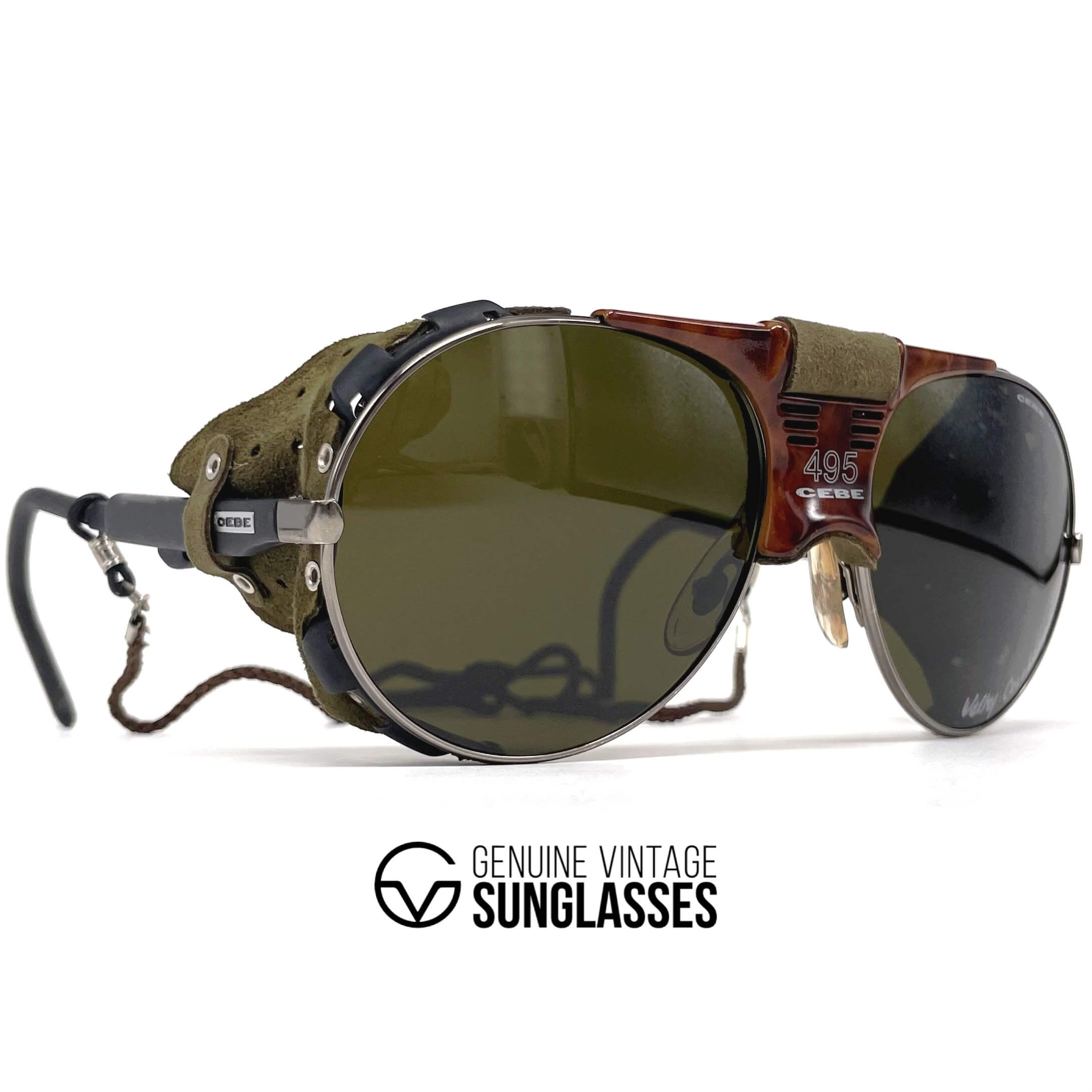 Vintage CEBE 495 Walter Cecchinel havana leather mineral glacier sunglasses
