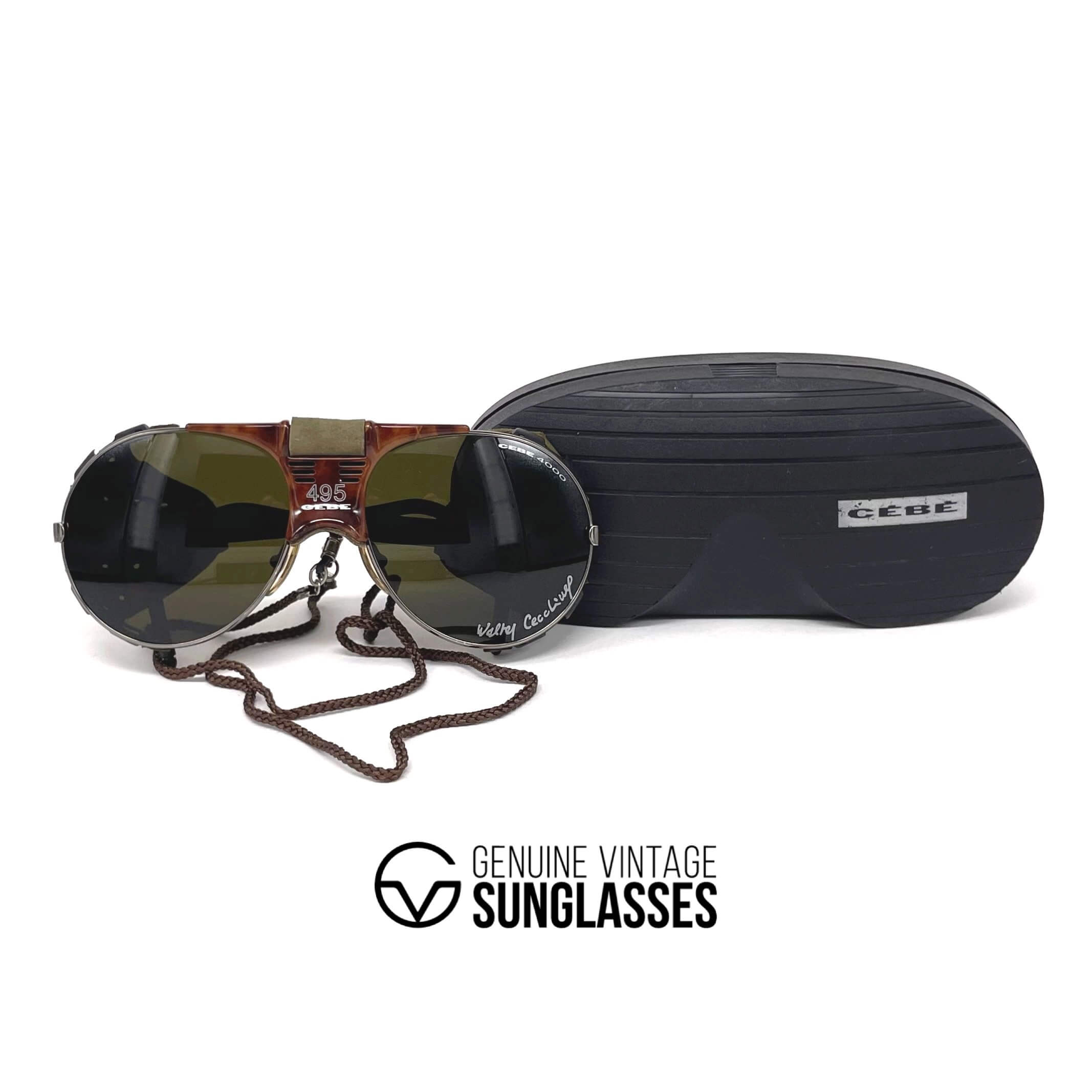 Vintage CEBE 495 Walter Cecchinel havana leather mineral glacier sunglasses