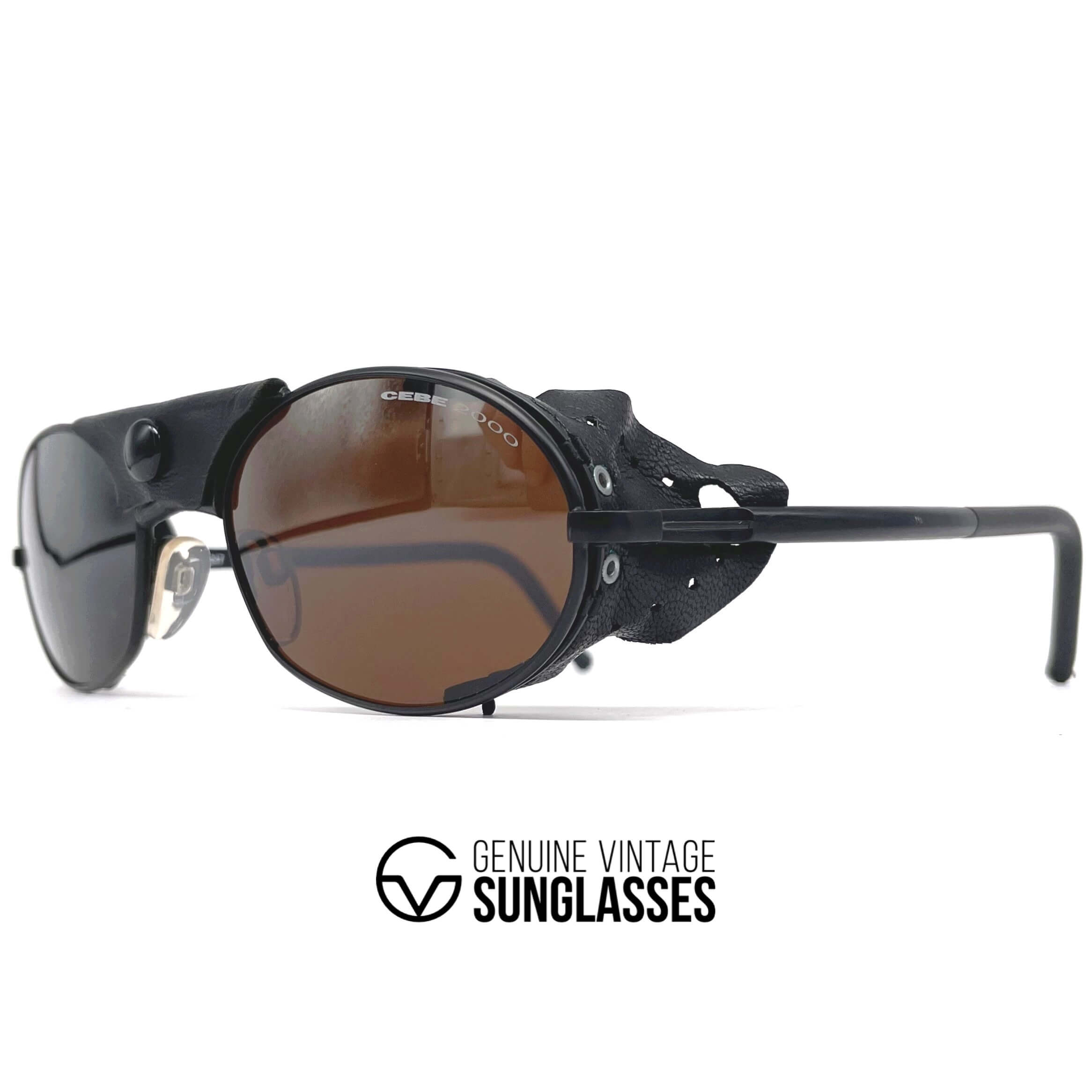 Vintage CEBE 2000 black leather glacier sports sunglasses