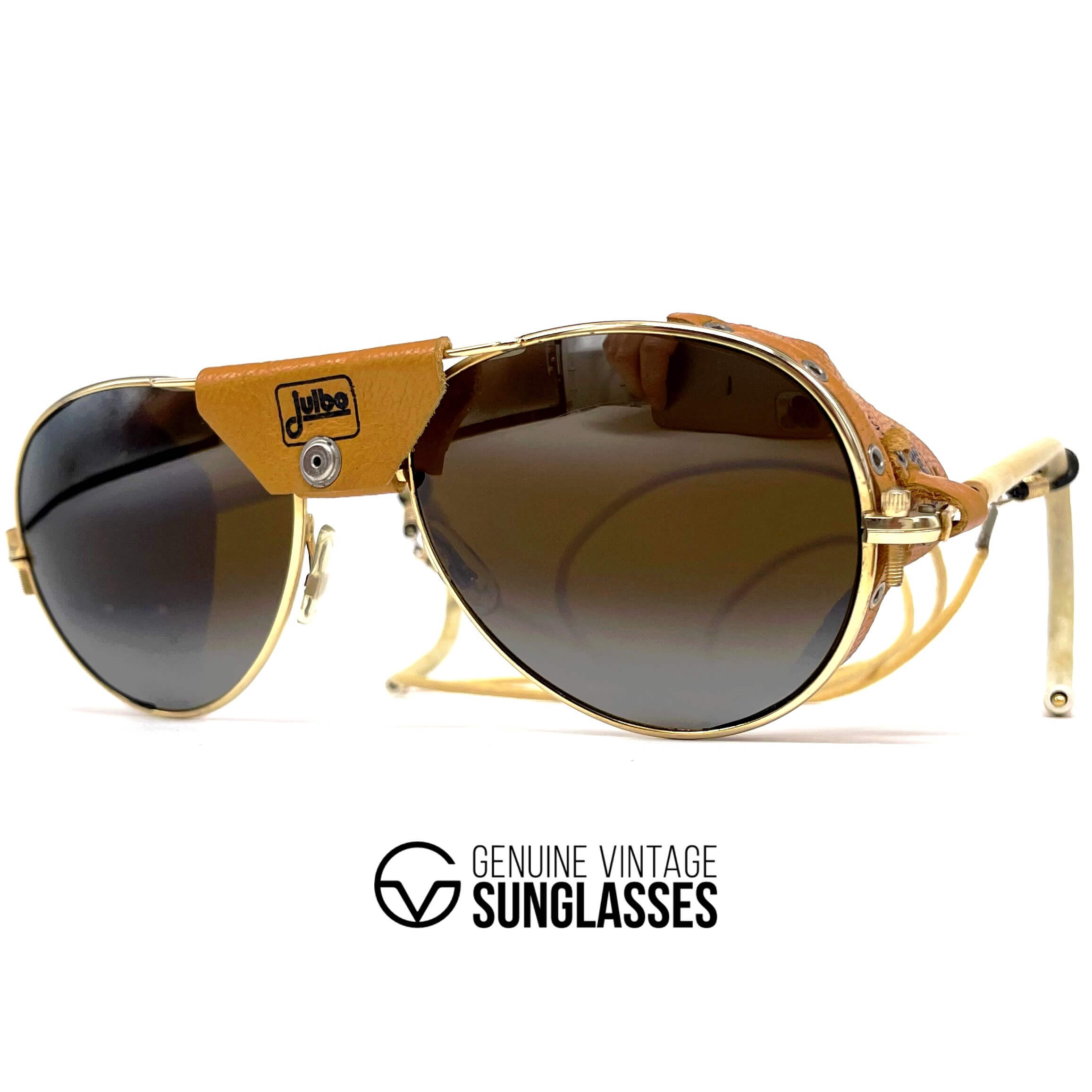 Vintage JULBO Cham gold leather glacier sunglasses