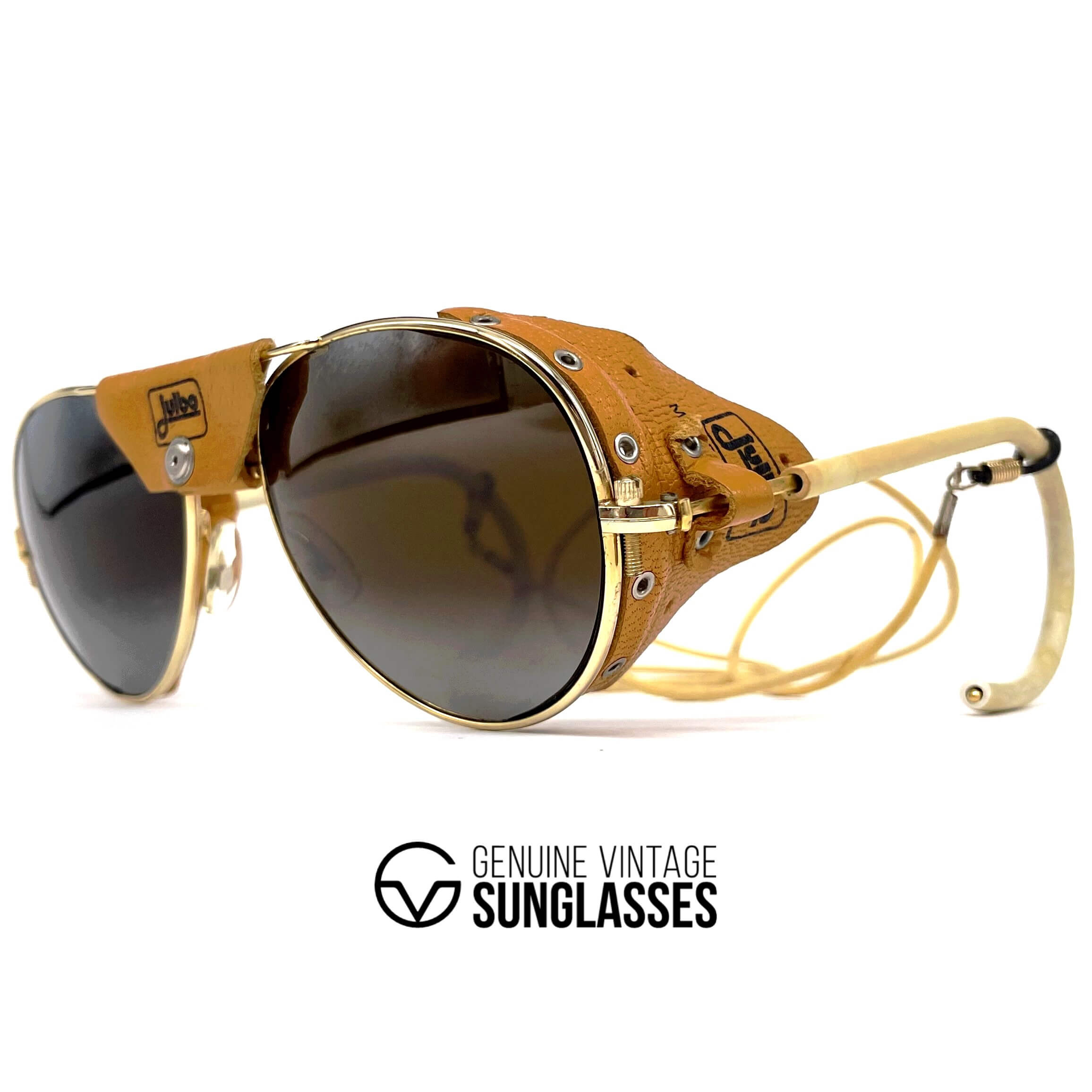 Vintage JULBO Cham gold leather glacier sunglasses