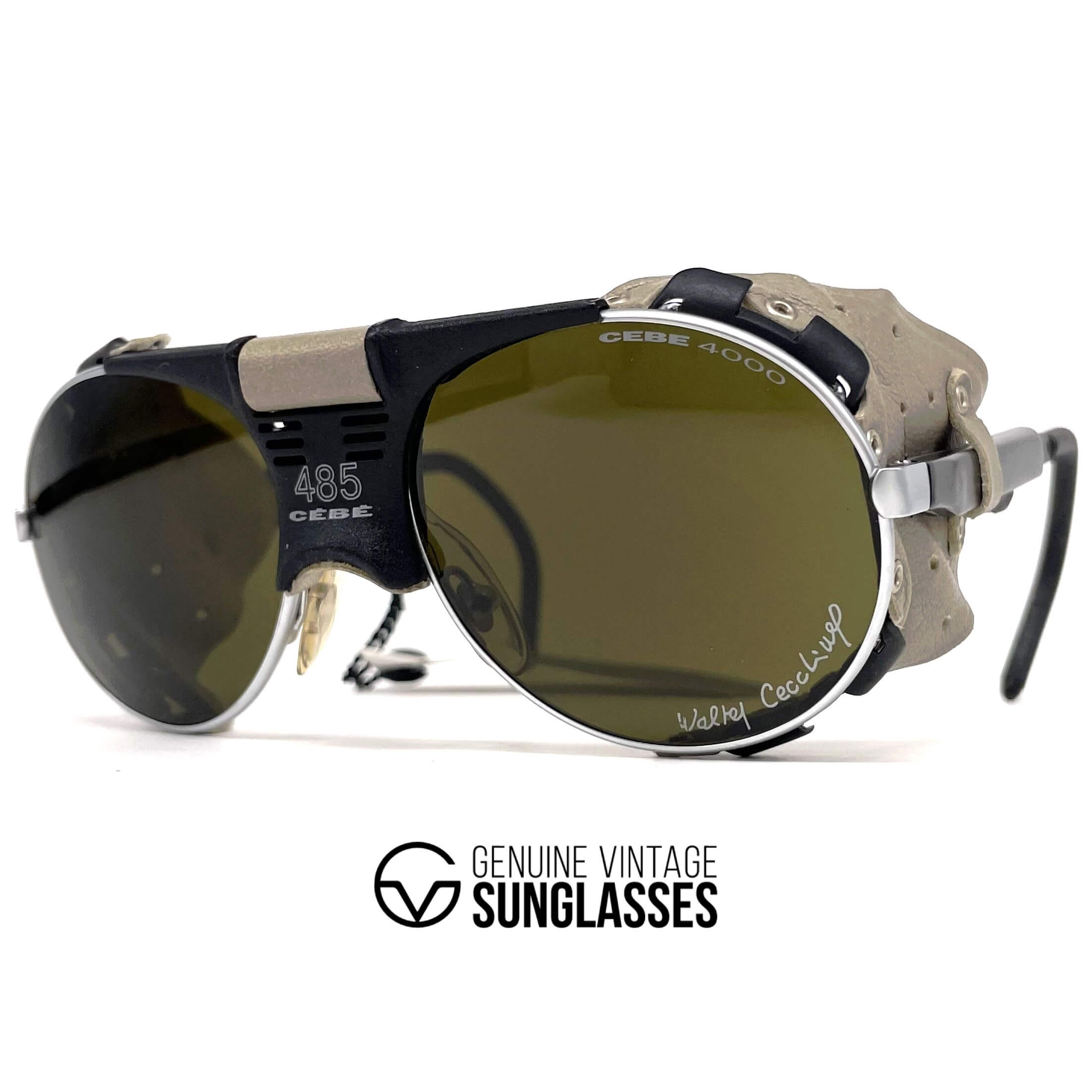 Vintage CEBE 485 Walter Cecchinel grey leather mineral glacier sunglasses