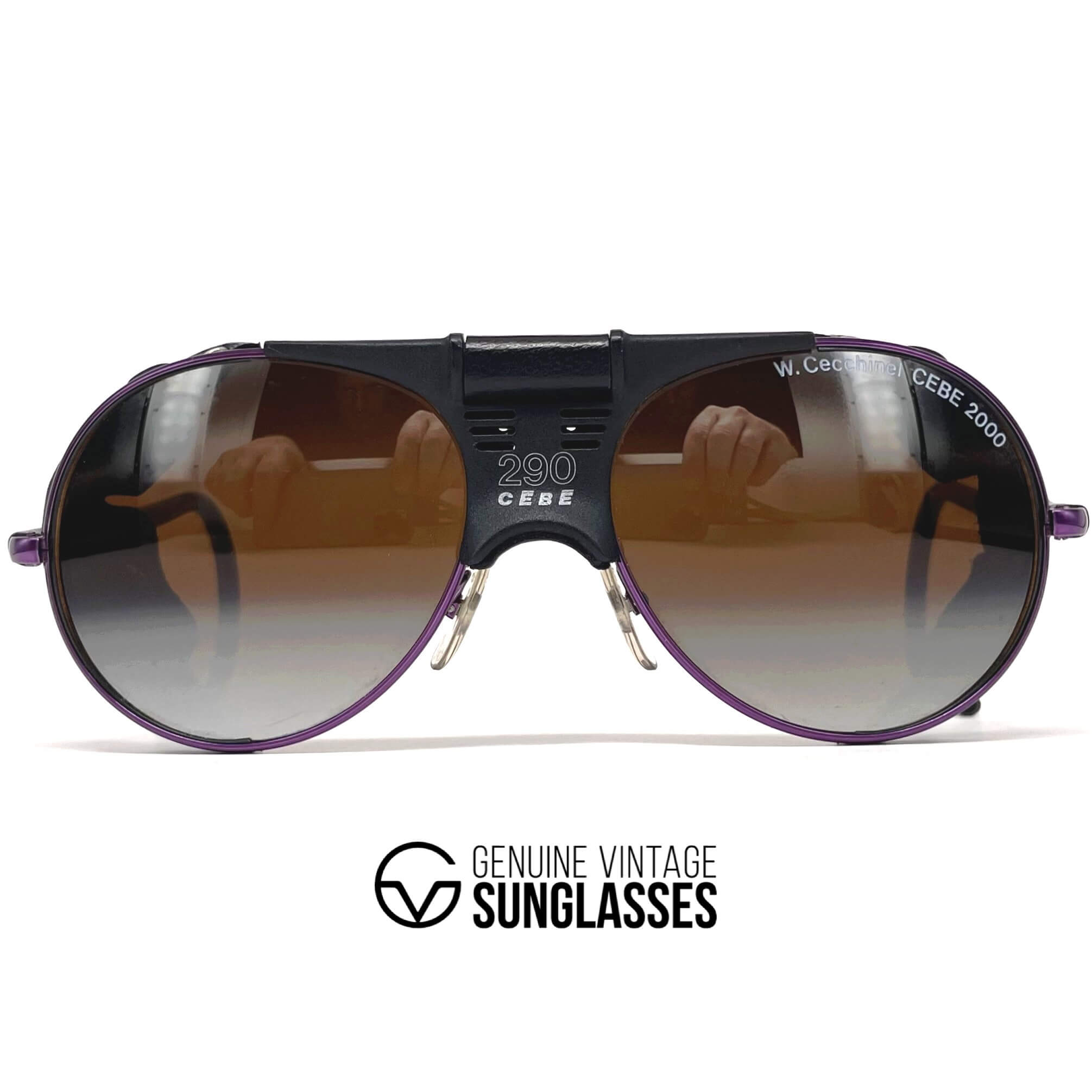 Vintage CEBE 290 Walter Cecchinel blue leather glacier sunglasses