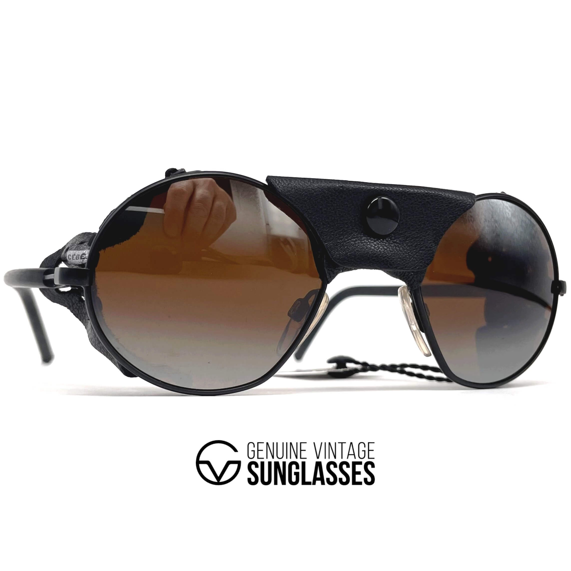 Vintage CEBE 2000 black leather glacier sports sunglasses