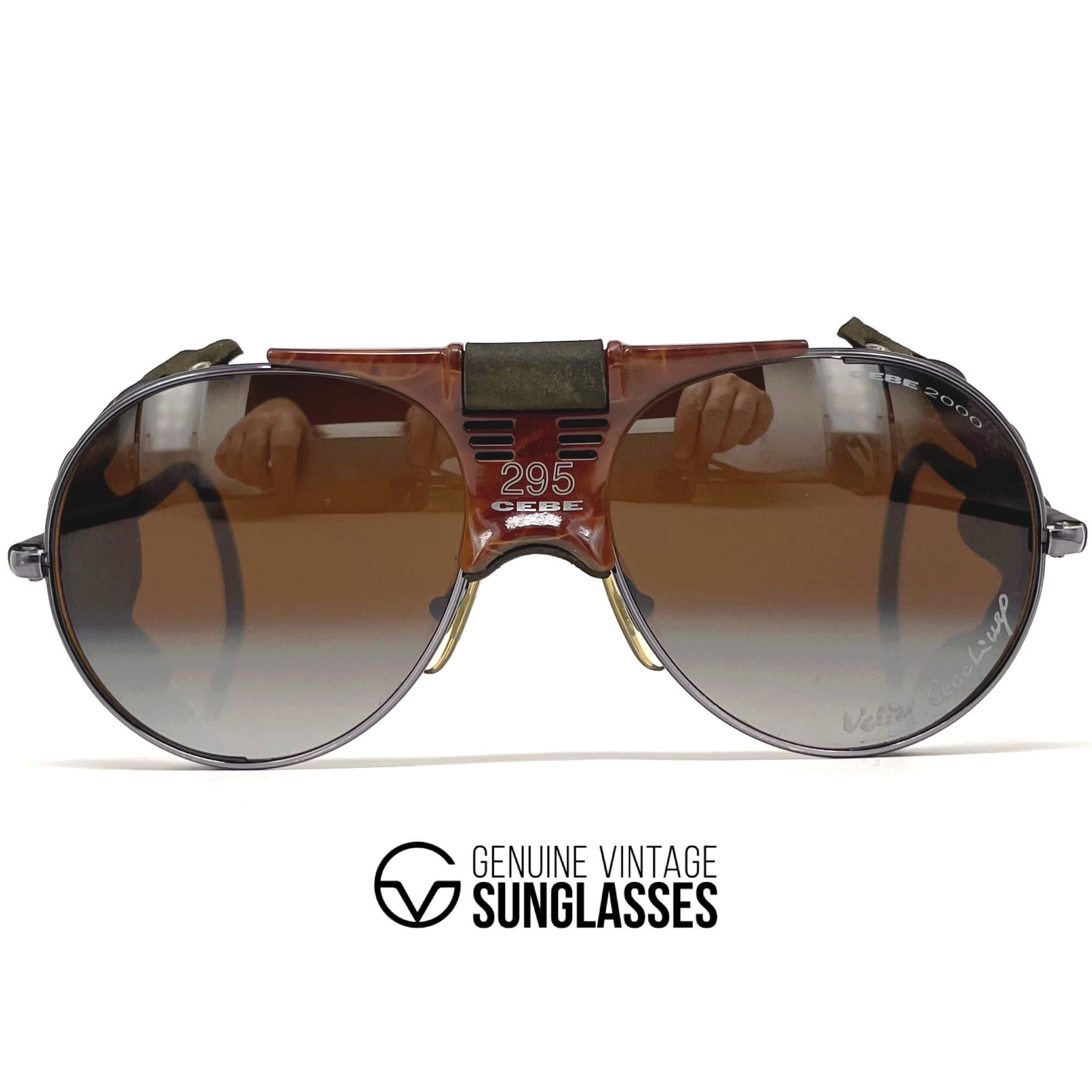 Vintage CEBE 295 Walter Cecchinel leather havana glacier sunglasses