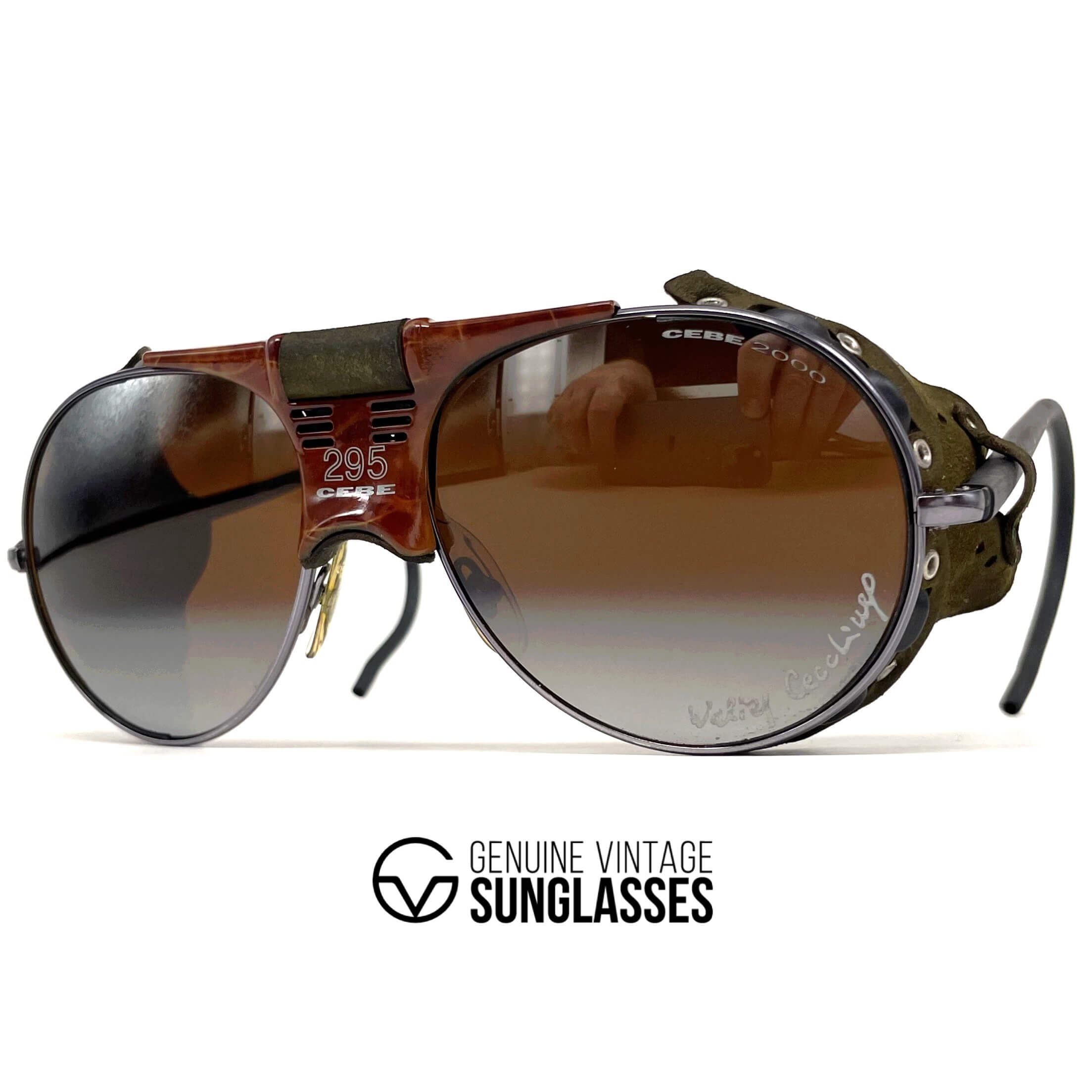 Vintage CEBE 295 Walter Cecchinel leather havana glacier sunglasses
