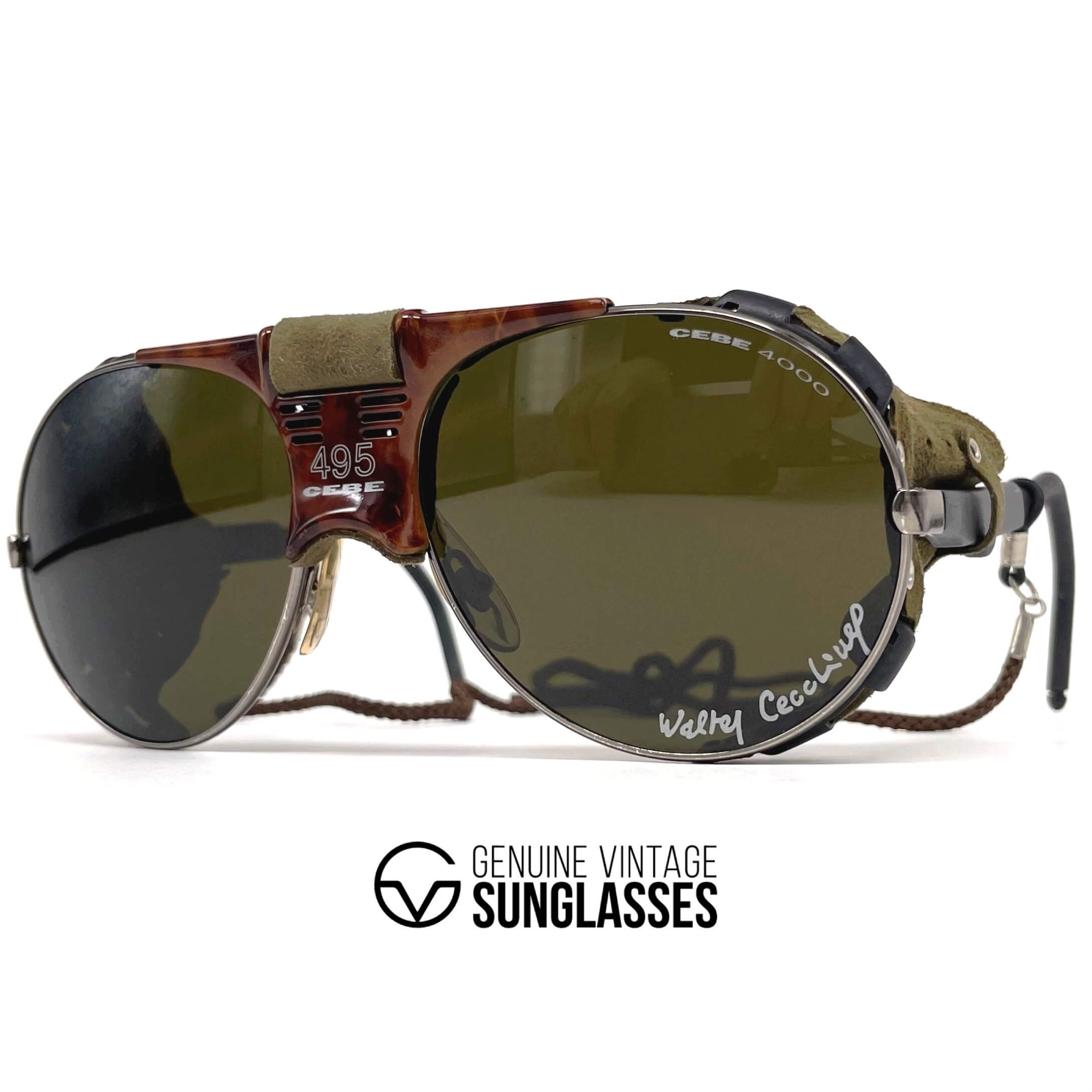 Vintage CEBE 495 Walter Cecchinel havana leather mineral glacier sunglasses