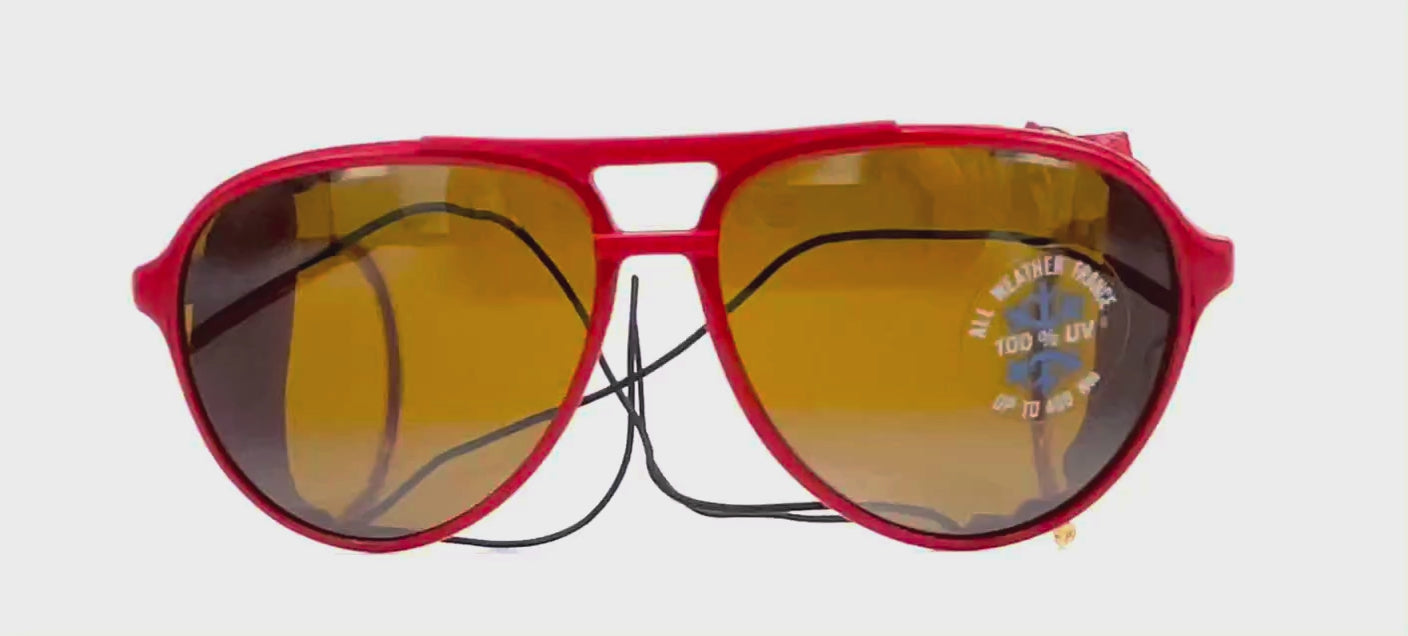 Vintage BOLLE 8378 red leather glacier sports sunglasses