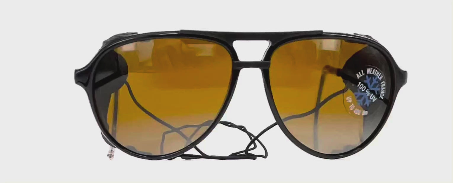 Vintage BOLLE 8378 black leather glacier sports sunglasses