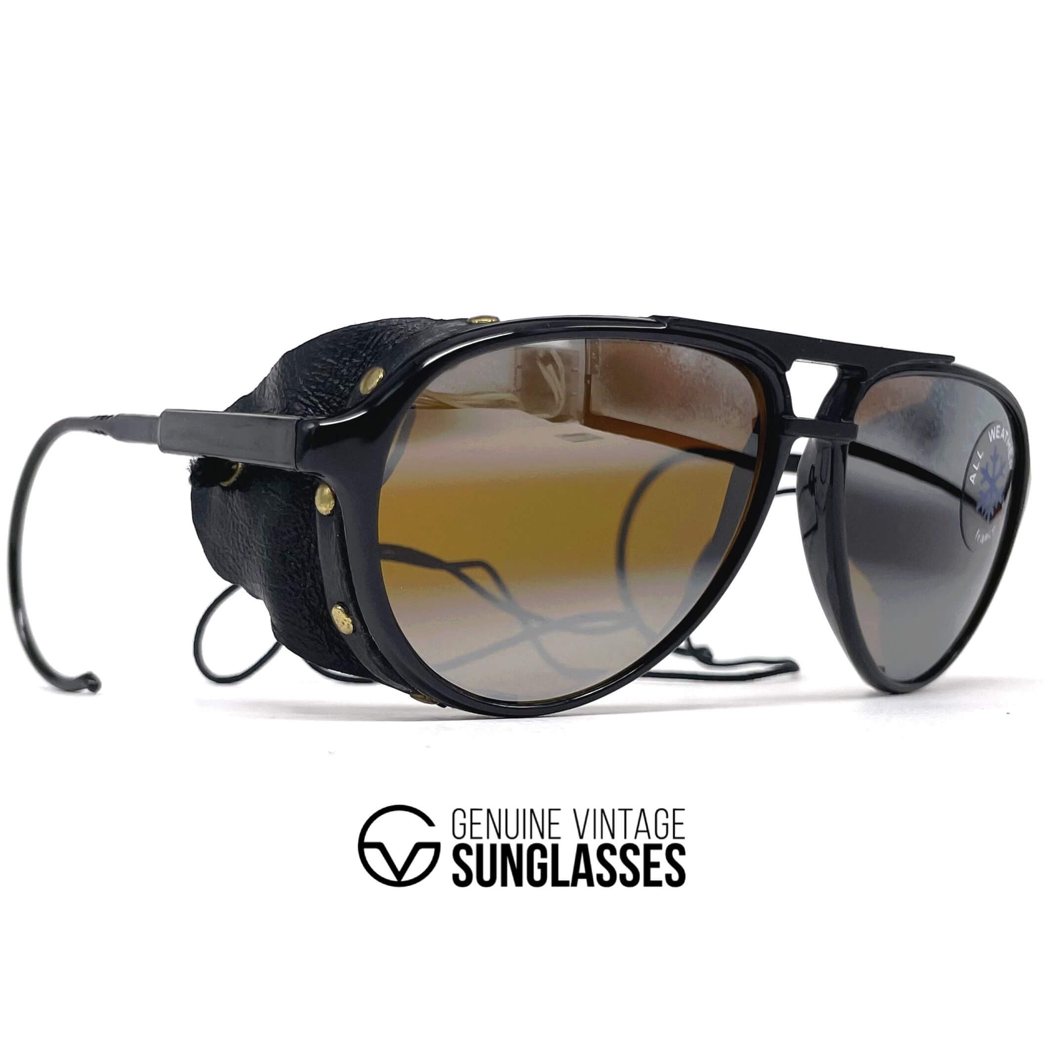 Vintage BOLLE 8378 black leather glacier celebrity sunglasses