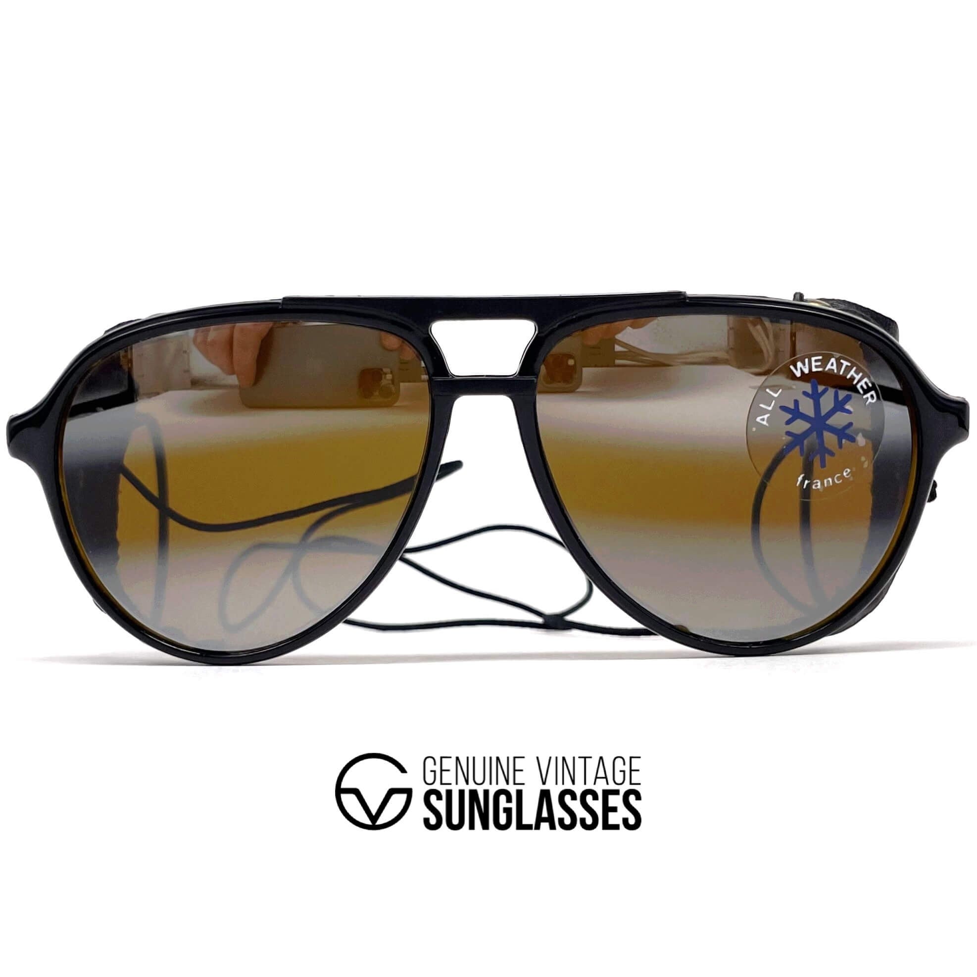 Vintage BOLLE 8378 black leather glacier celebrity sunglasses