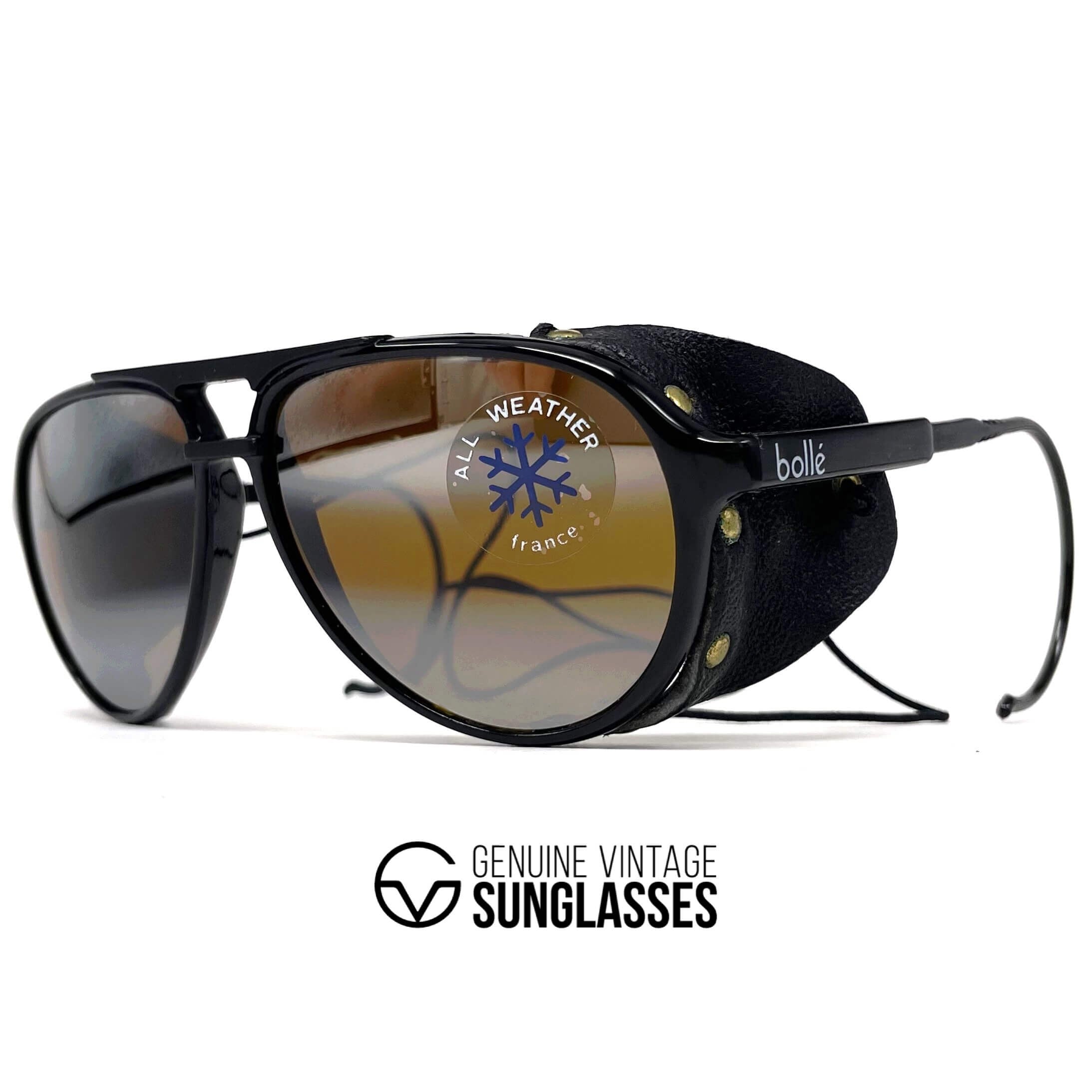 Vintage BOLLE 8378 black leather glacier celebrity sunglasses