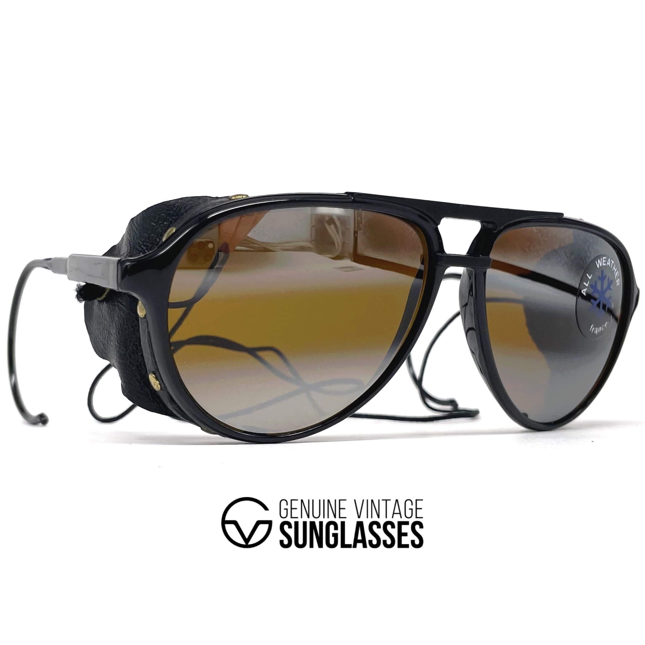 Vintage BOLLE 8378 black leather glacier celebrity sunglasses