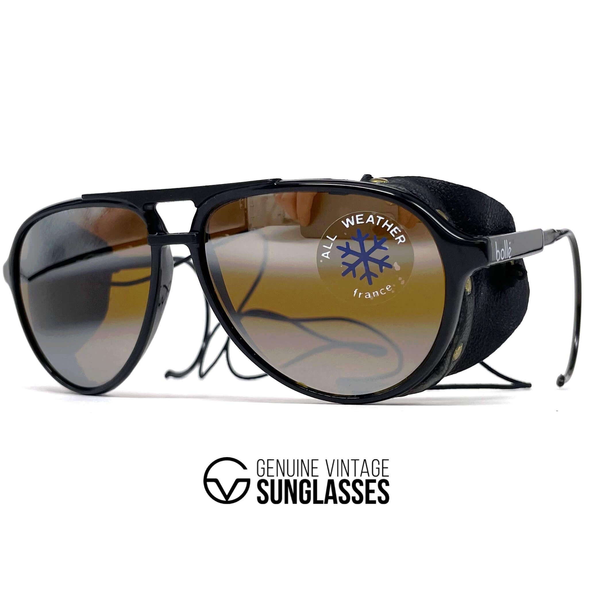 Vintage BOLLE 8378 black leather glacier celebrity sunglasses