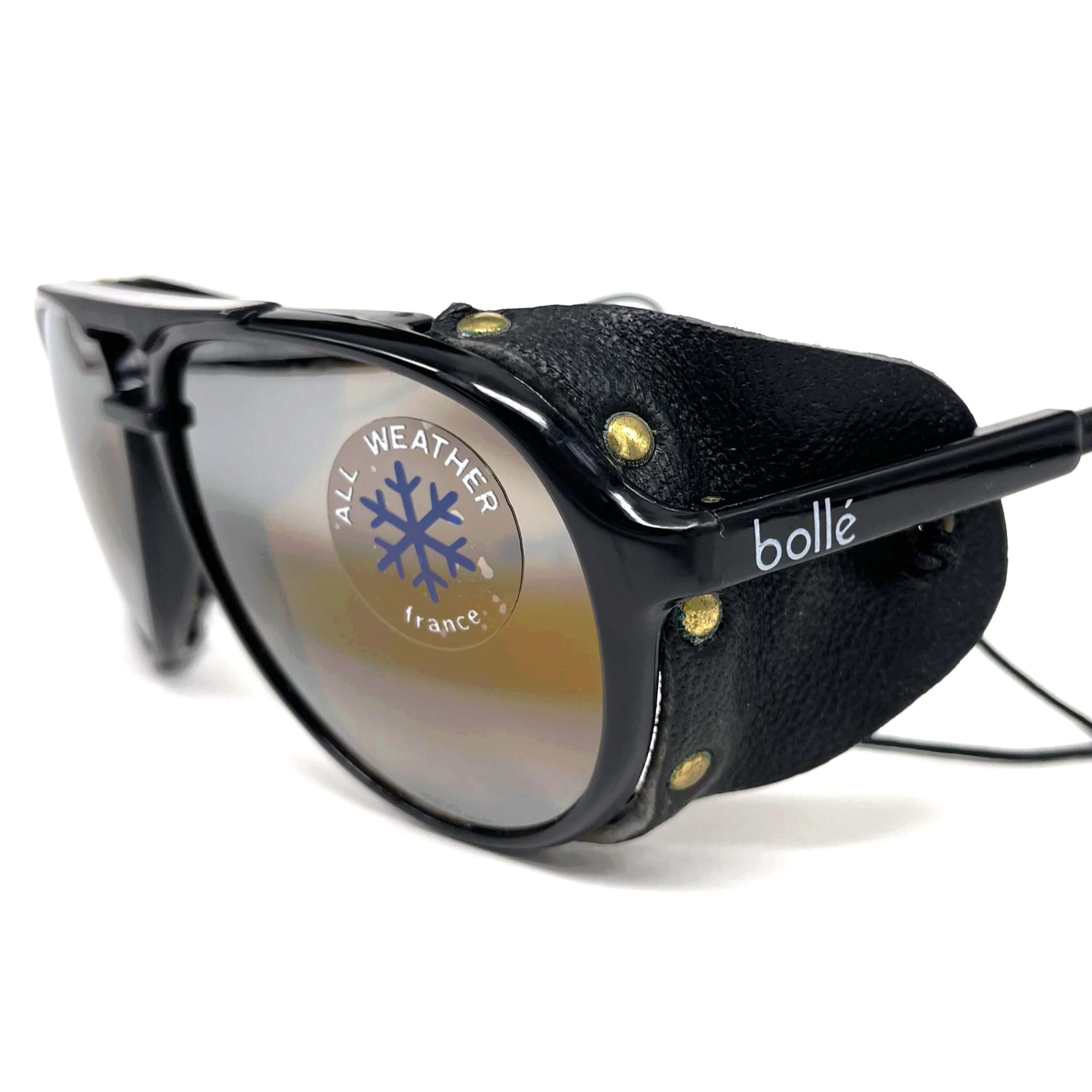 Vintage BOLLE 8378 black leather glacier celebrity sunglasses