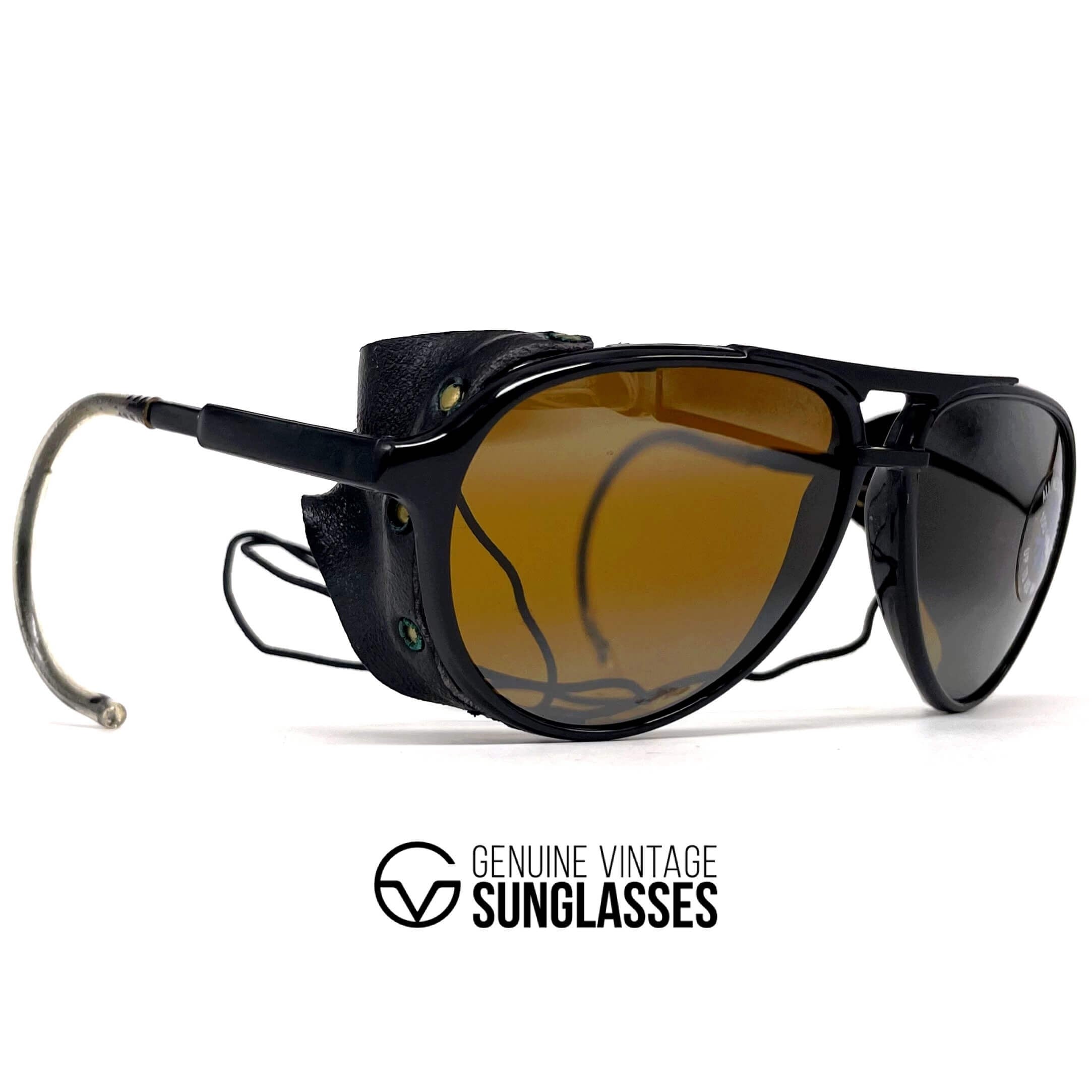 Vintage BOLLE 8378 black leather glacier sports sunglasses