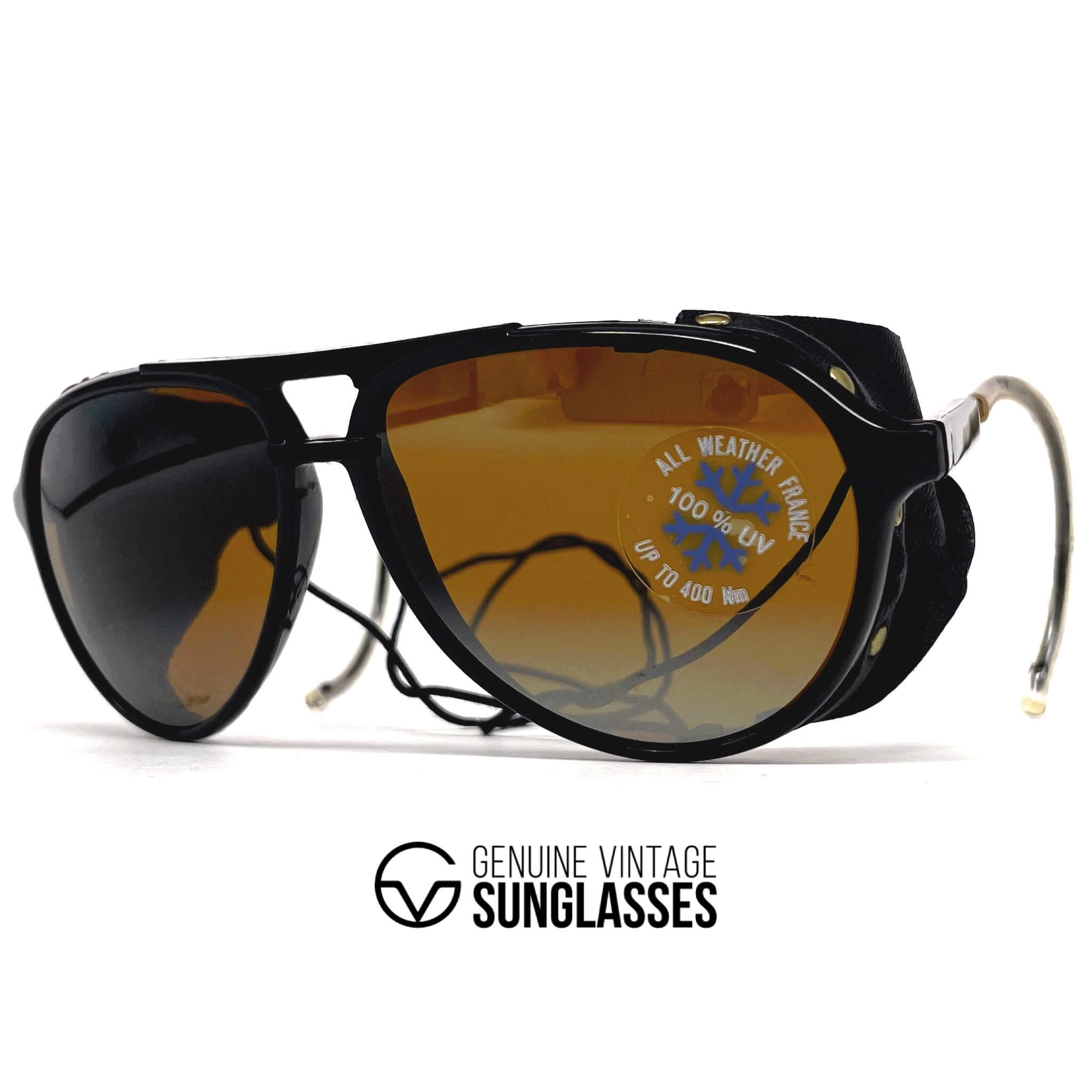 Vintage BOLLE 8378 black leather glacier sports sunglasses