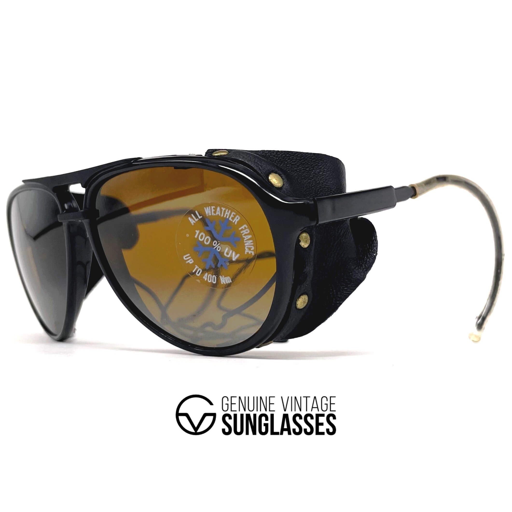 Vintage BOLLE 8378 black leather glacier sports sunglasses
