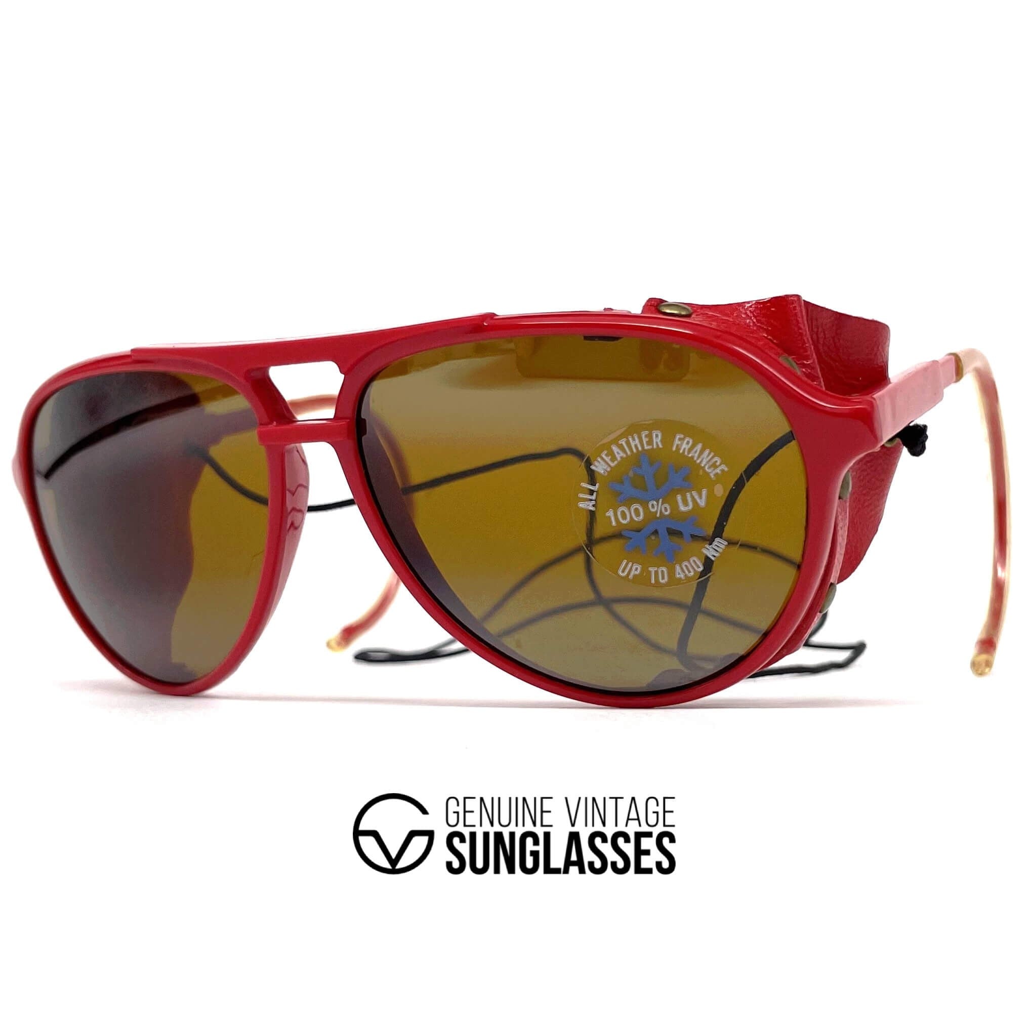 Vintage BOLLE 8378 red leather glacier sports sunglasses