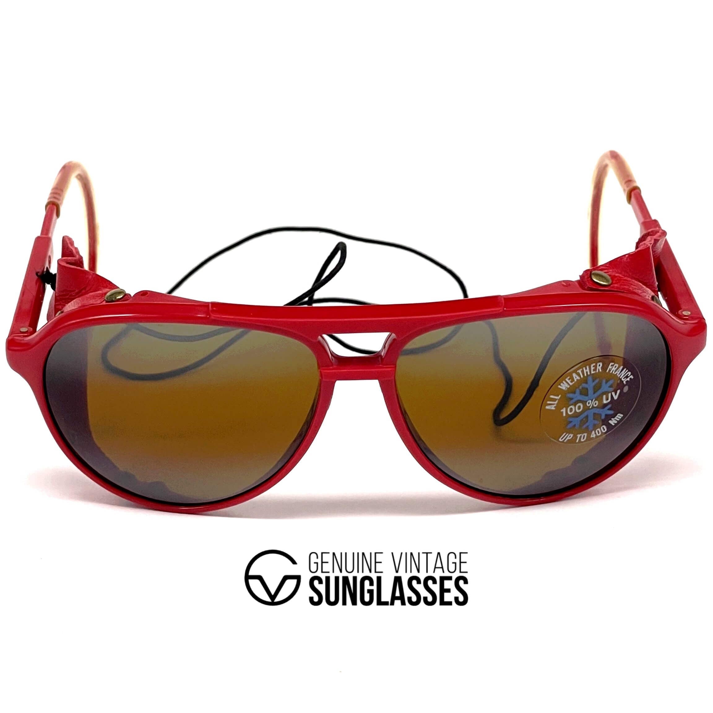 Vintage BOLLE 8378 red leather glacier sports sunglasses