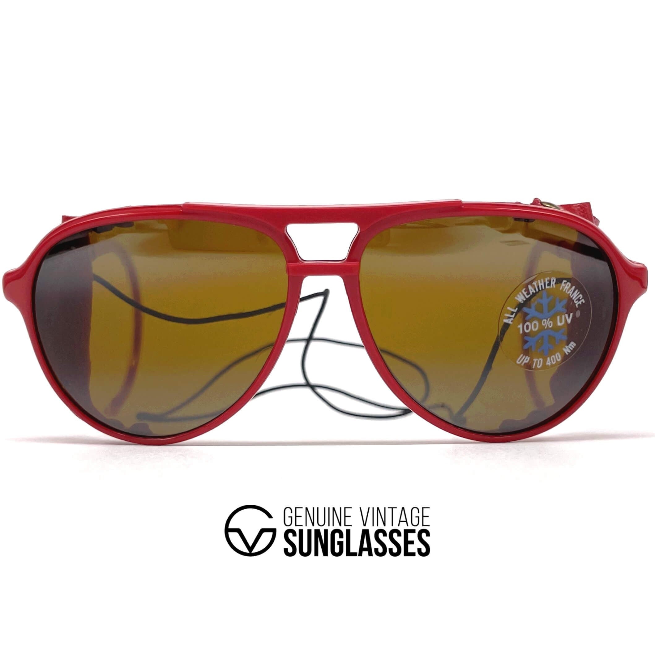Vintage BOLLE 8378 red leather glacier sports sunglasses