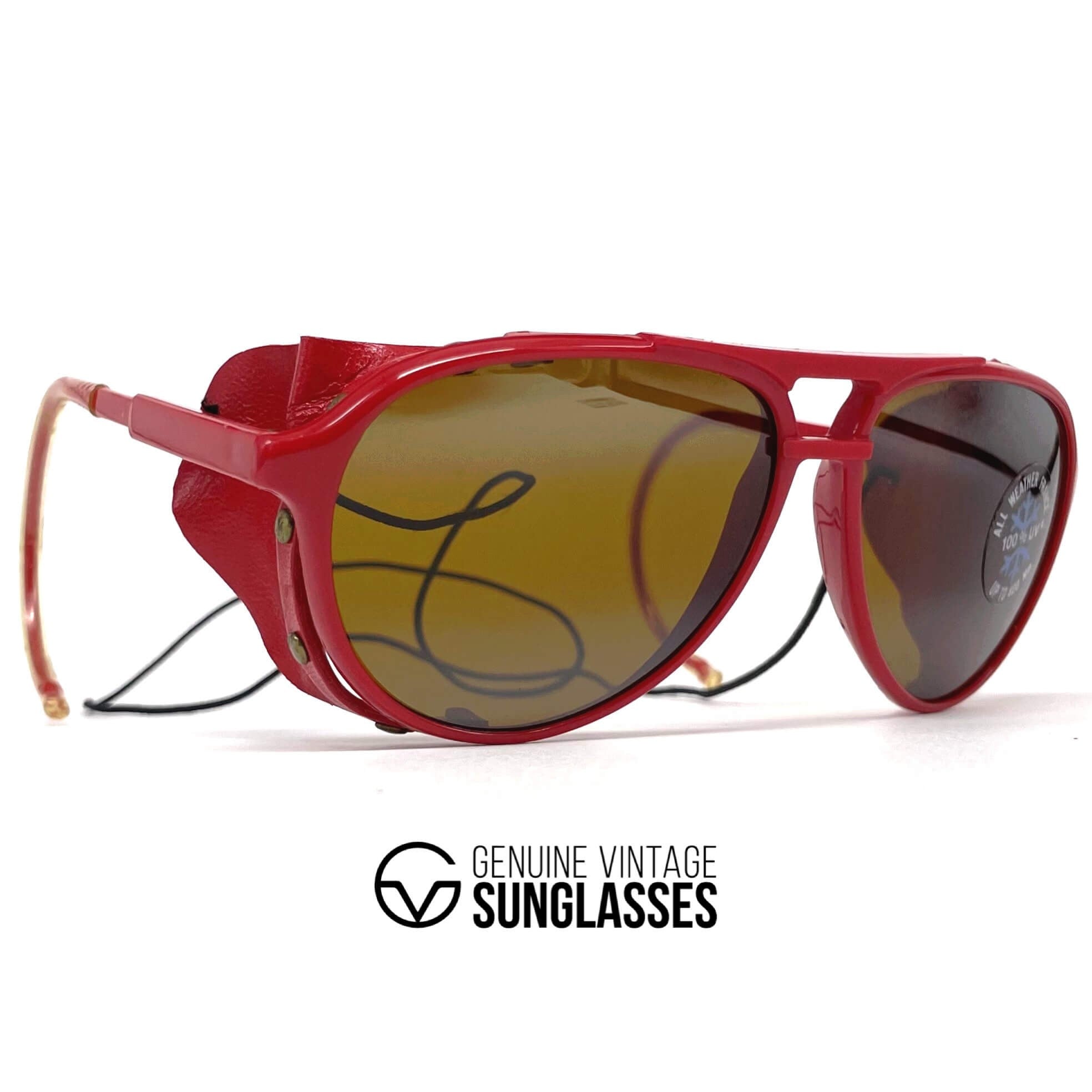 Vintage BOLLE 8378 red leather glacier sports sunglasses