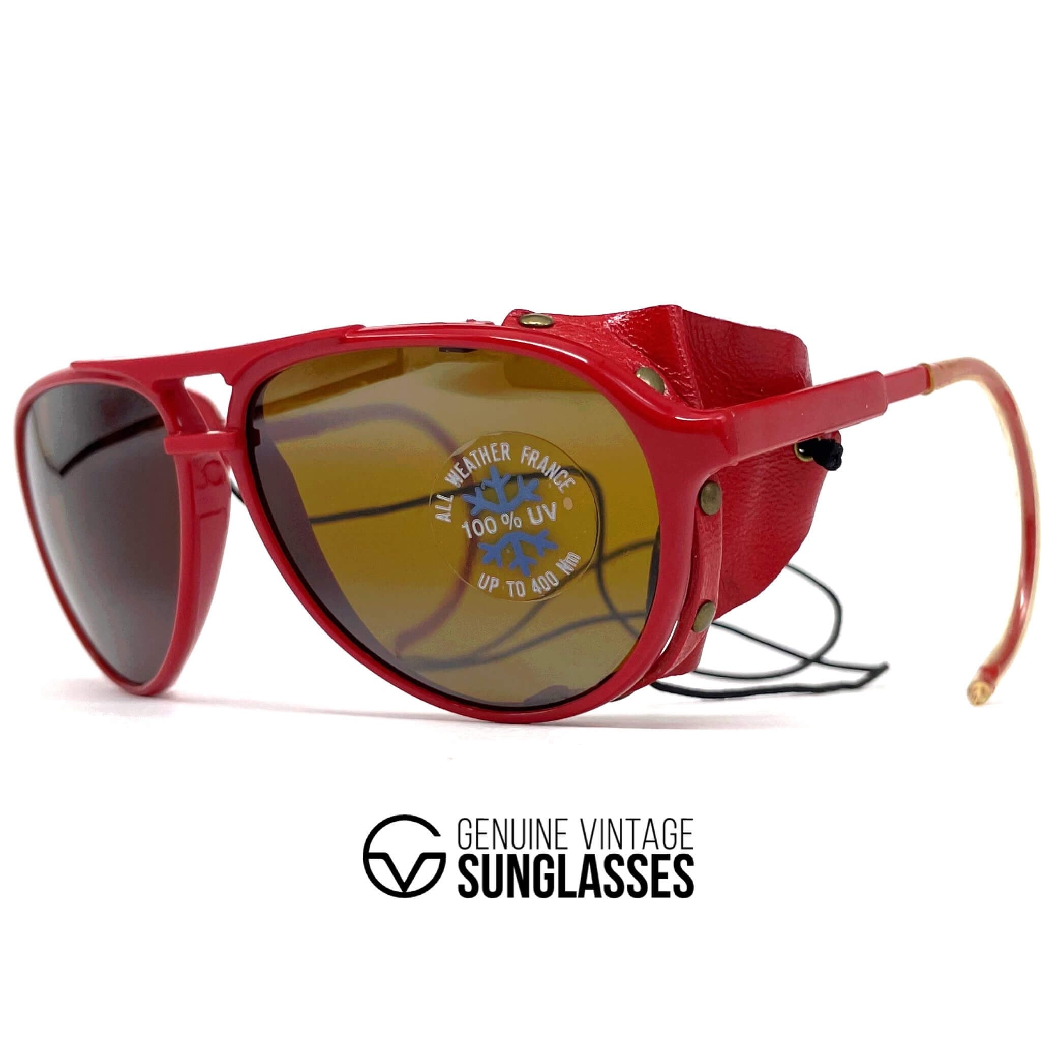 Vintage BOLLE 8378 red leather glacier sports sunglasses