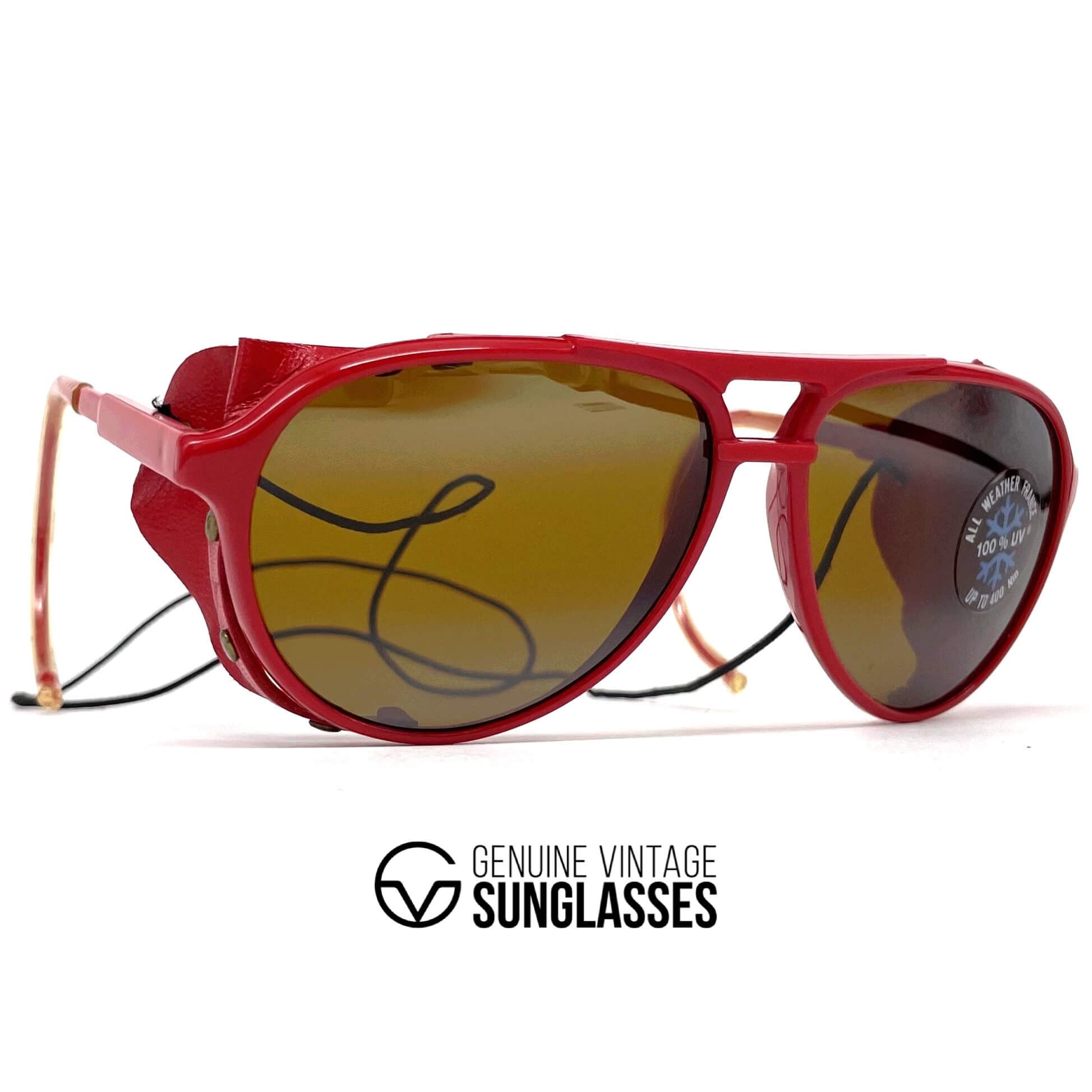 Vintage BOLLE 8378 red leather glacier sports sunglasses