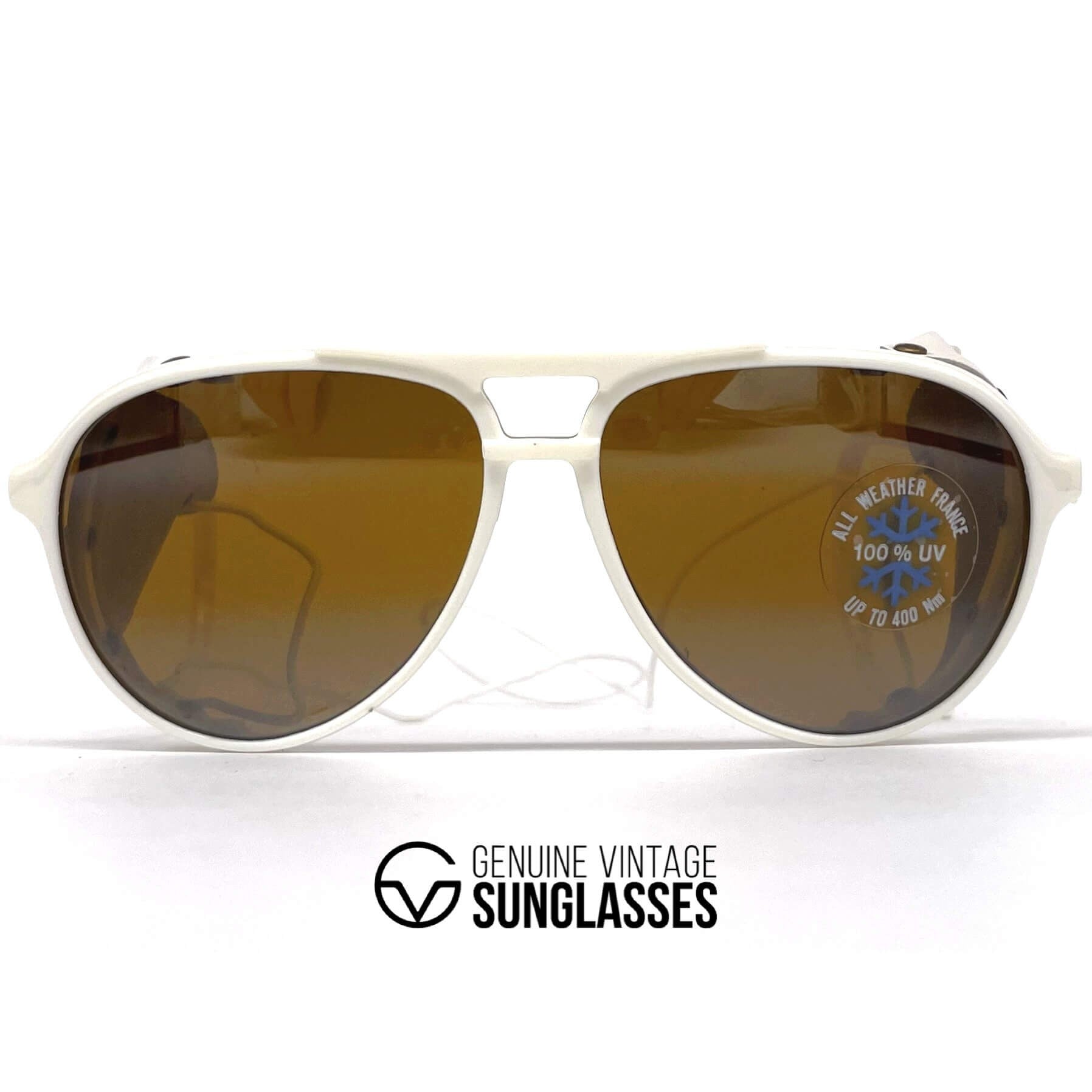Vintage BOLLE 8378 white leather glacier sports sunglasses