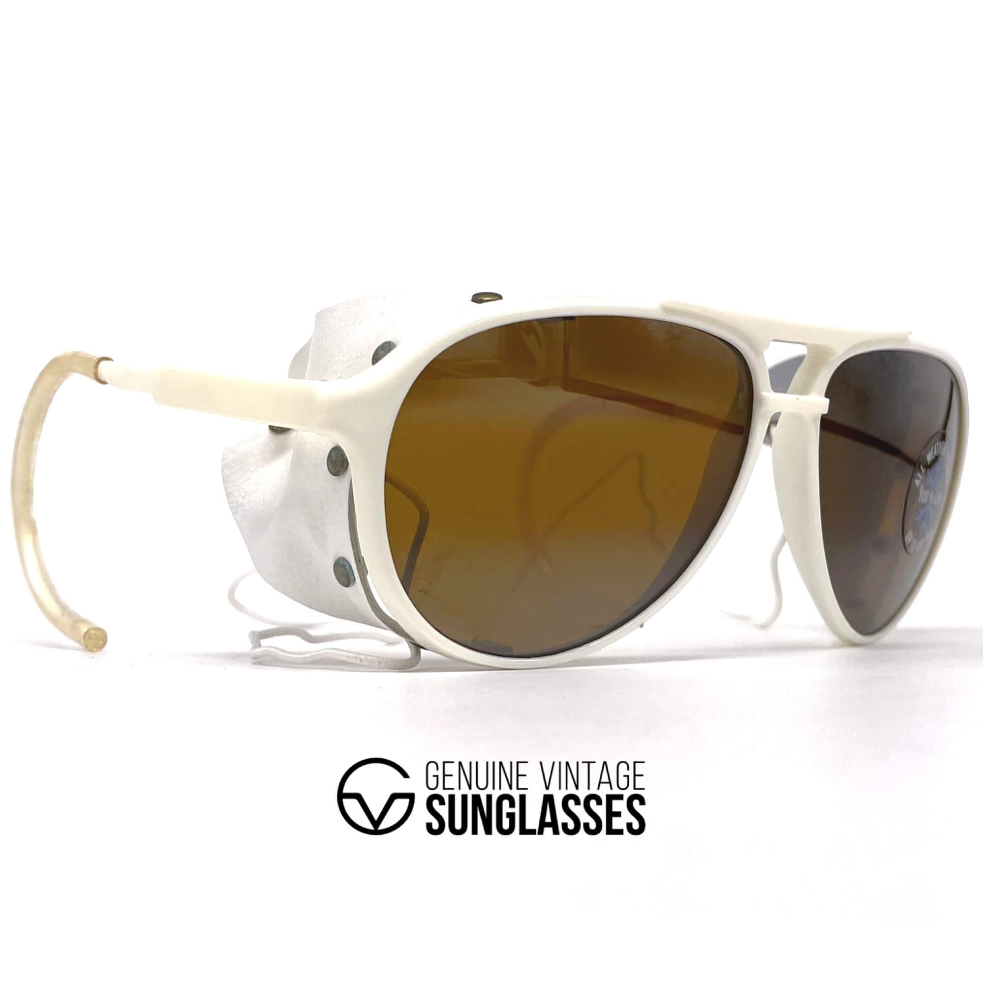 Vintage BOLLE 8378 white leather glacier sports sunglasses