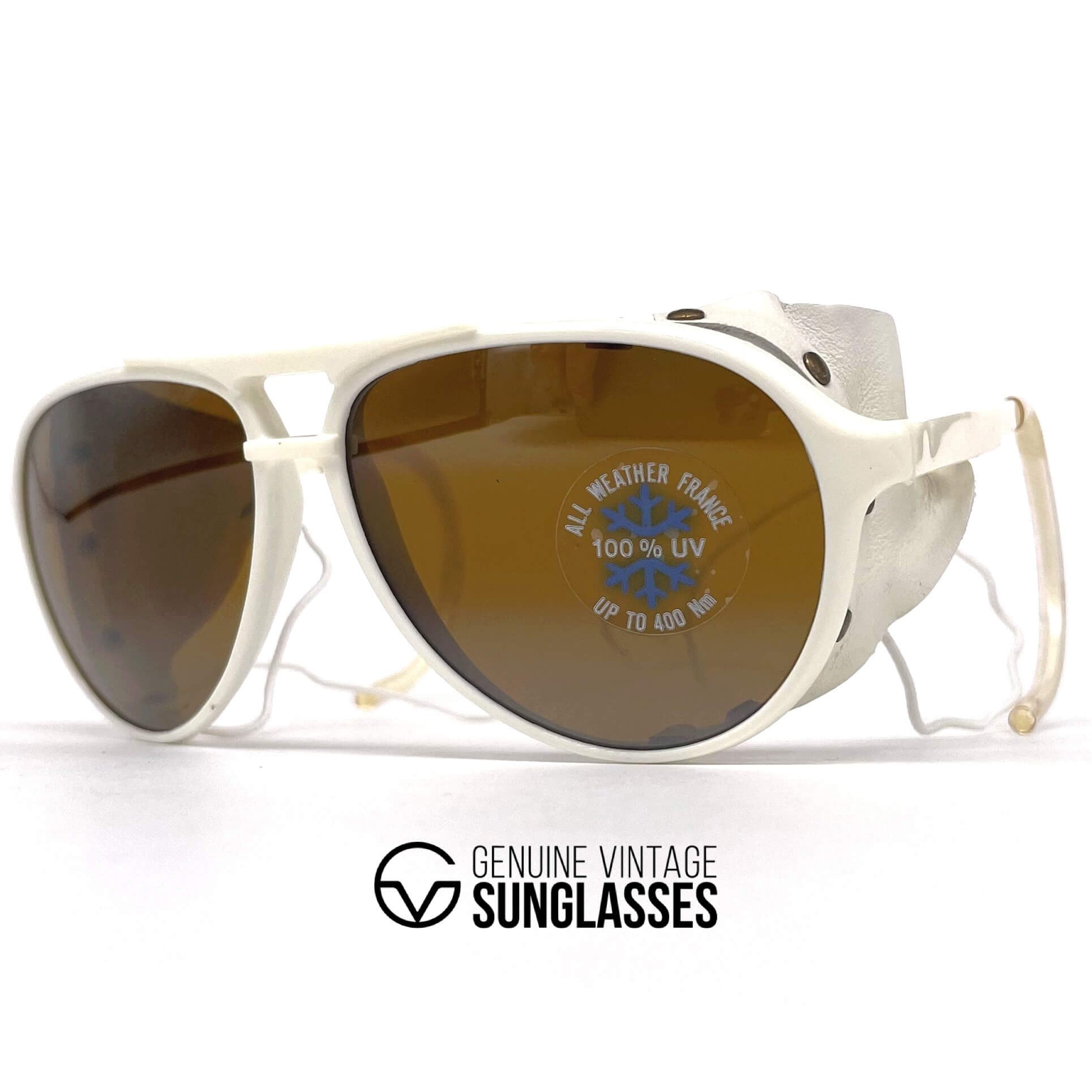 Vintage BOLLE 8378 white leather glacier sports sunglasses