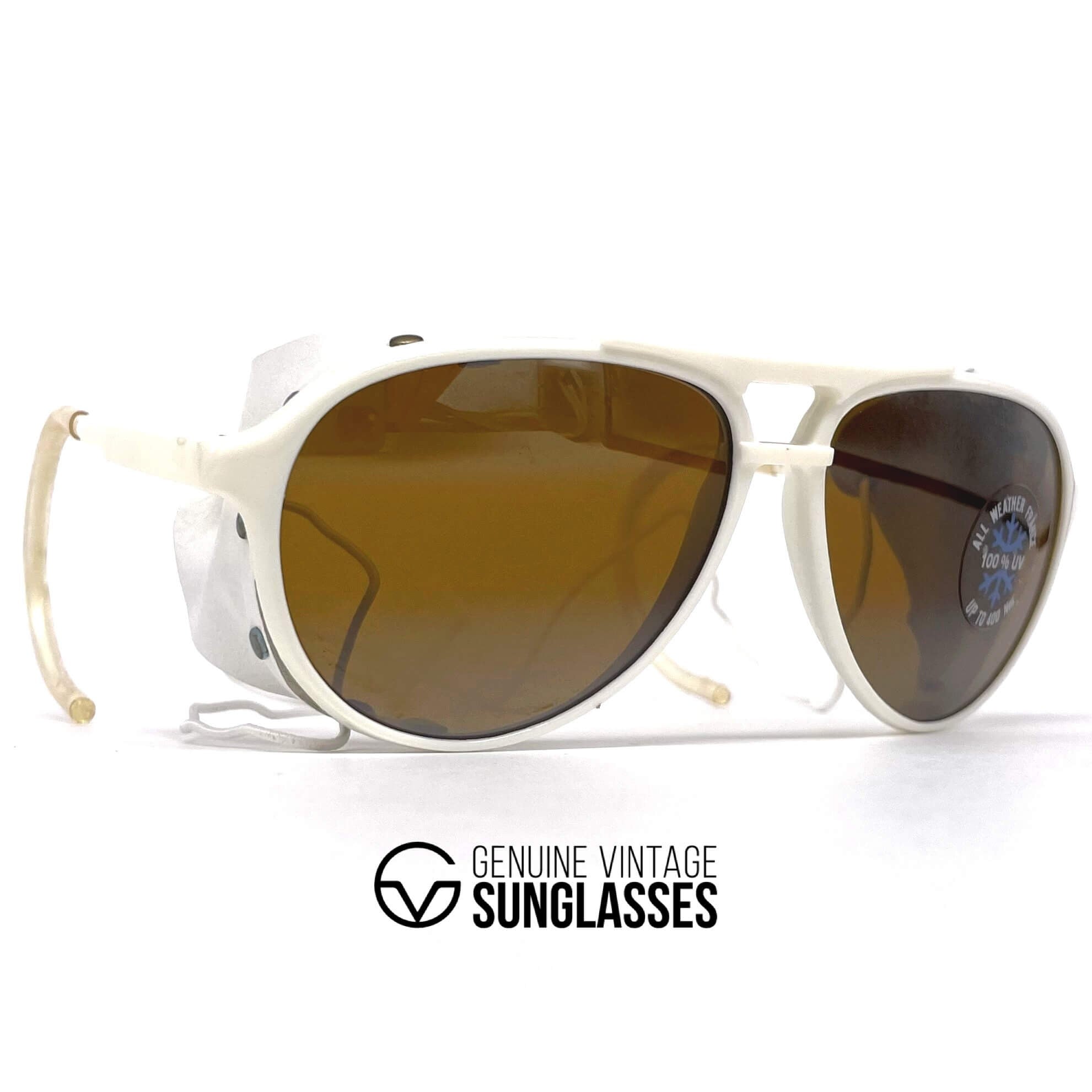 Vintage BOLLE 8378 white leather glacier sports sunglasses