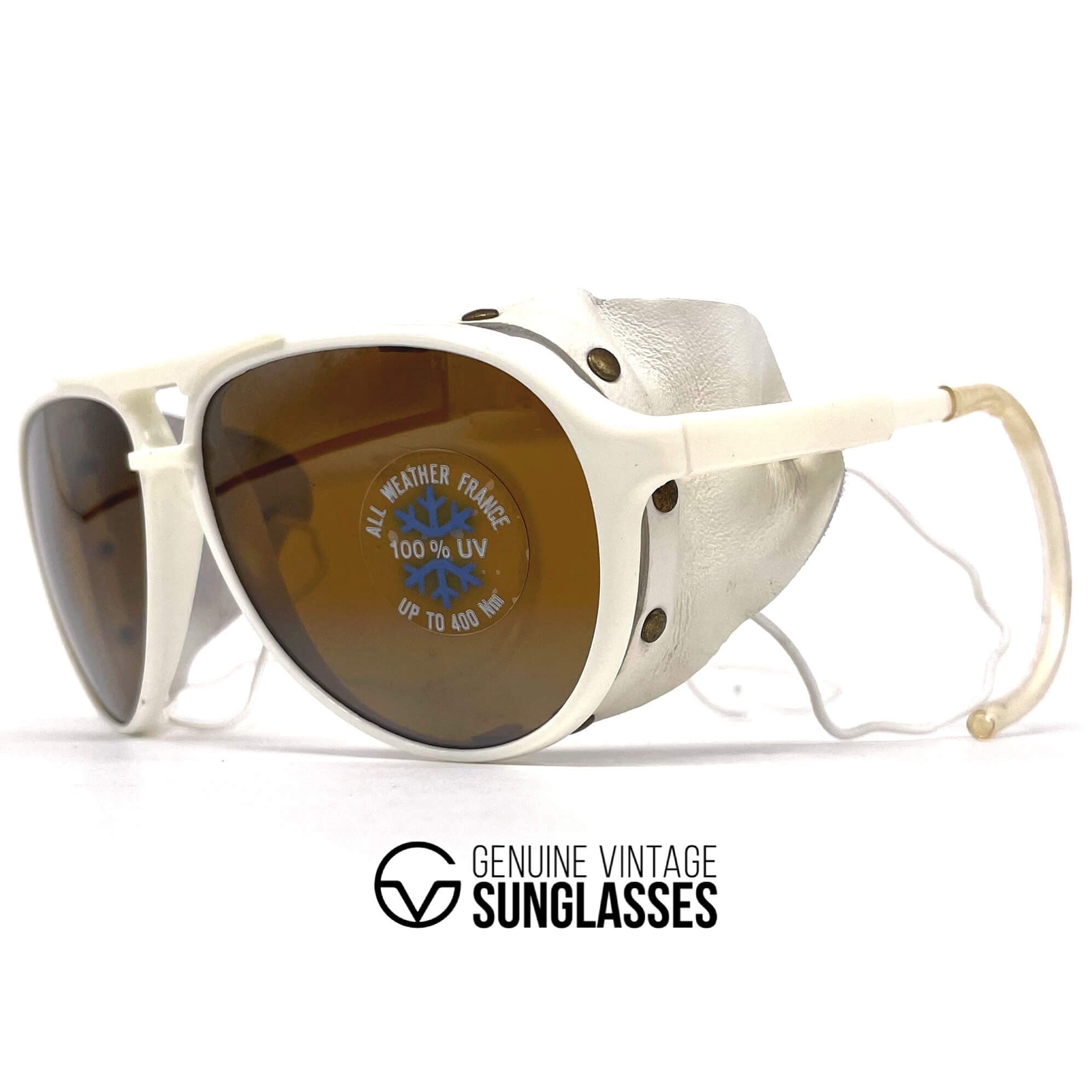 Vintage BOLLE 8378 white leather glacier sports sunglasses
