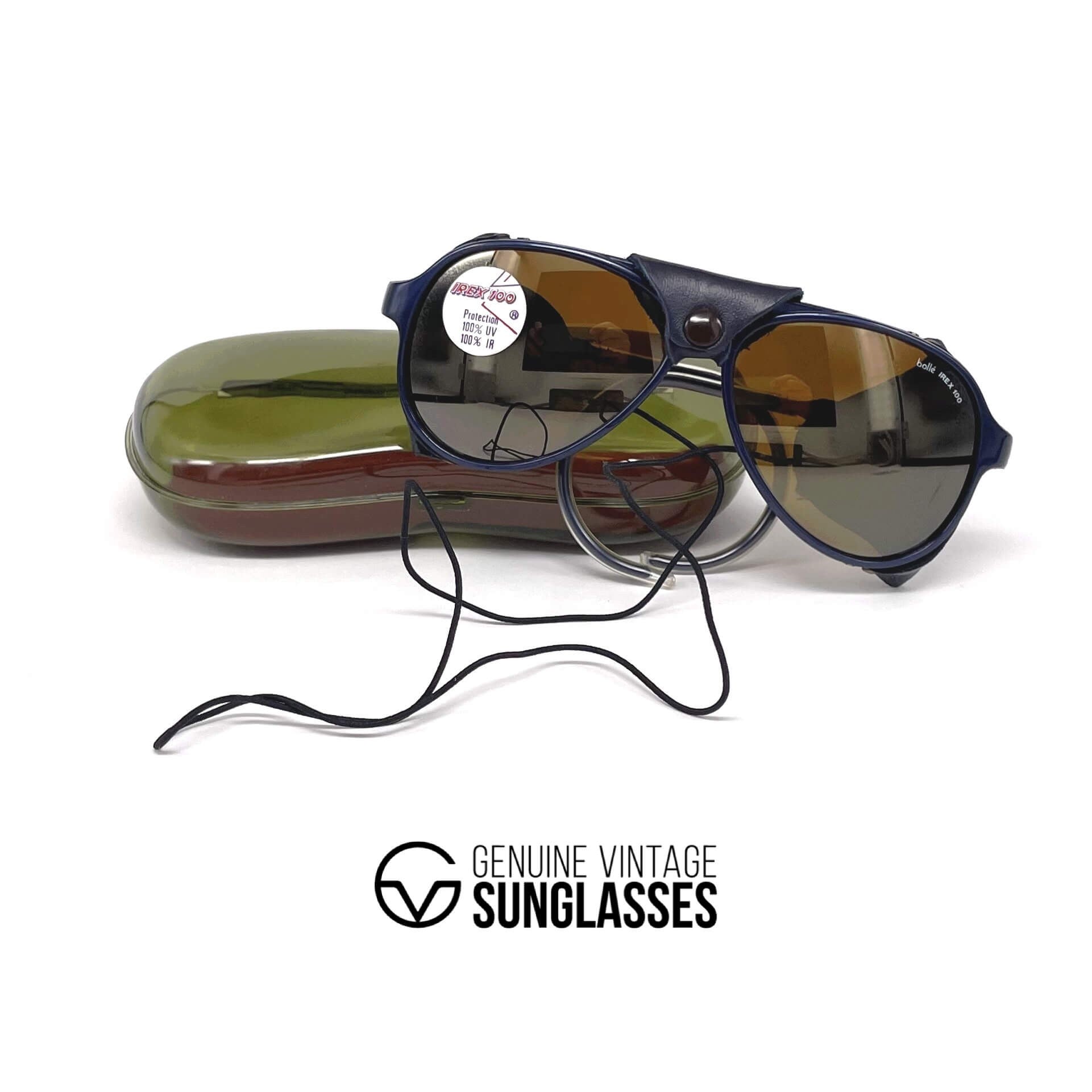Vintage BOLLE Irex 100 blue leather glacier sunglasses