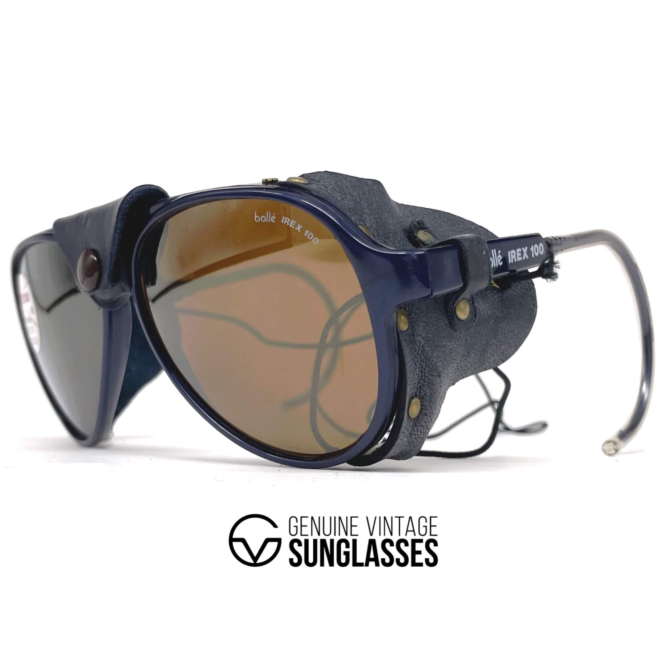 Vintage BOLLE Irex 100 blue leather glacier sunglasses