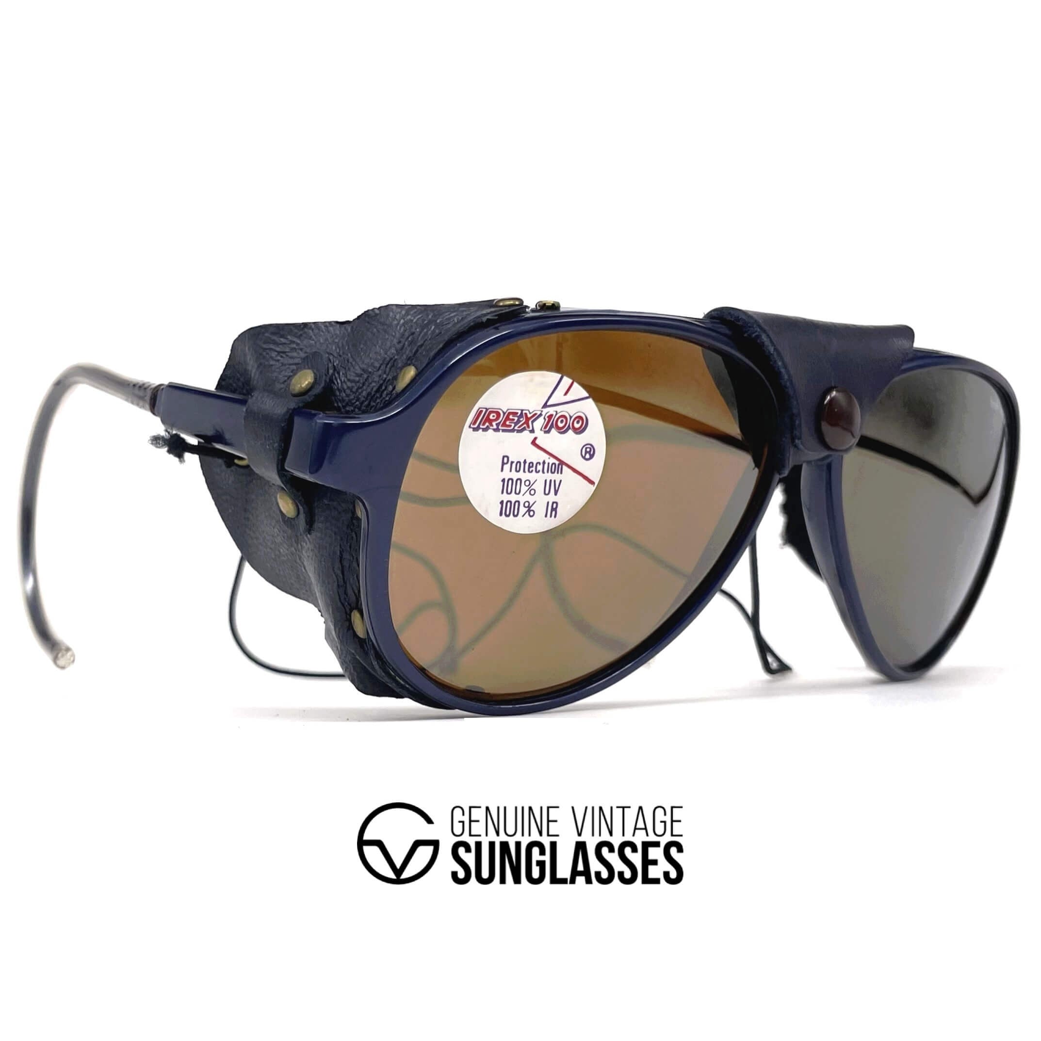 Vintage BOLLE Irex 100 blue leather glacier sunglasses