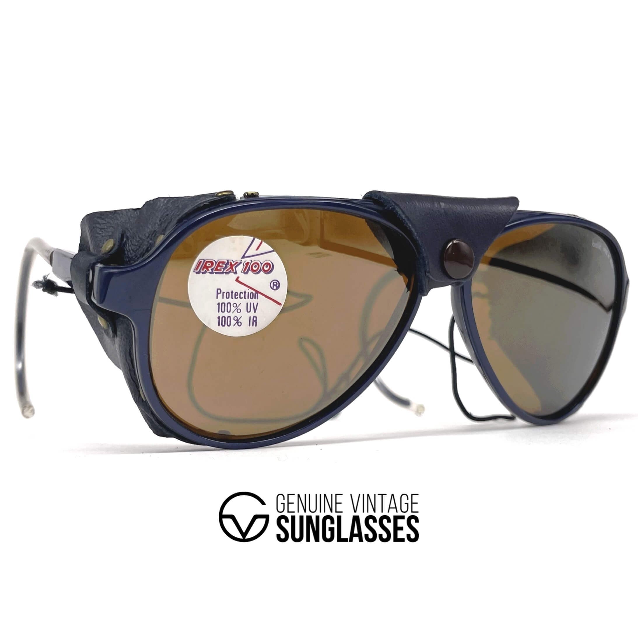 Vintage BOLLE Irex 100 blue leather glacier sunglasses