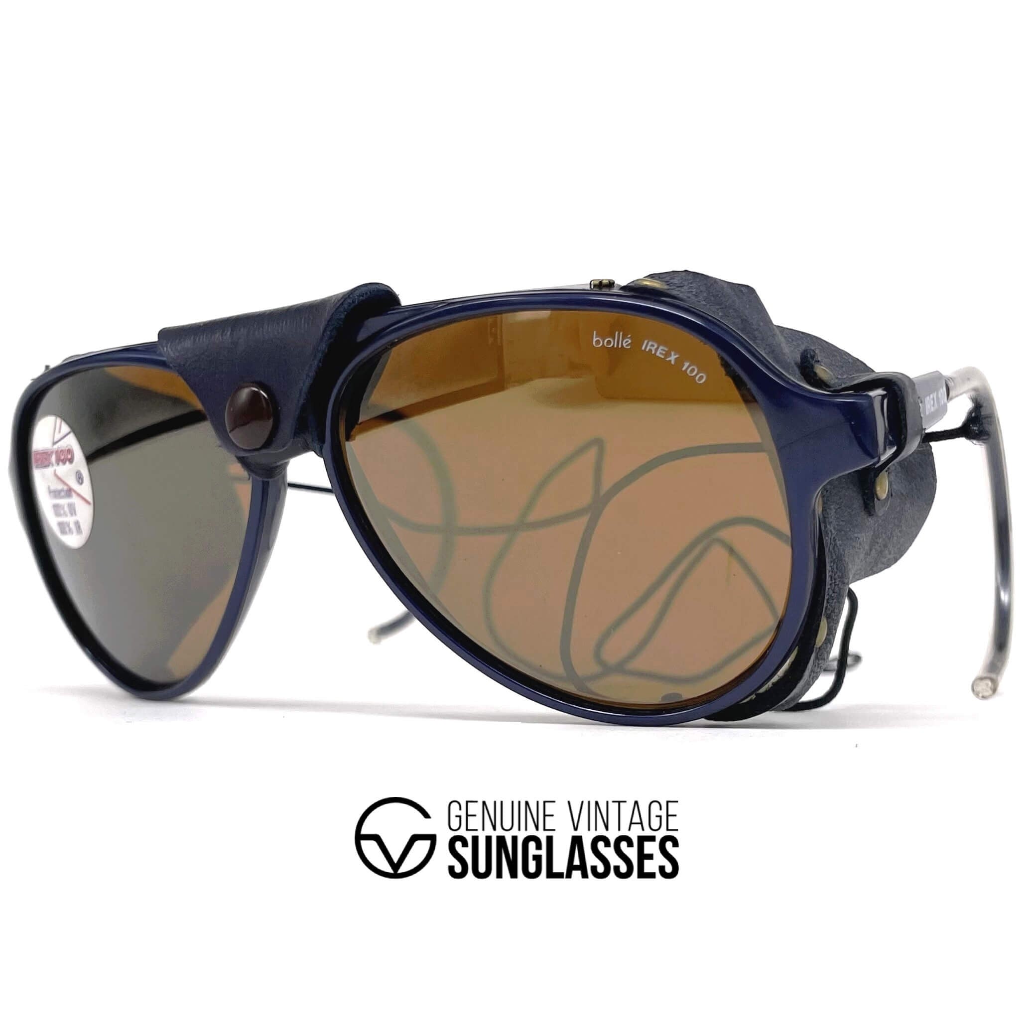 Vintage BOLLE Irex 100 blue leather glacier sunglasses