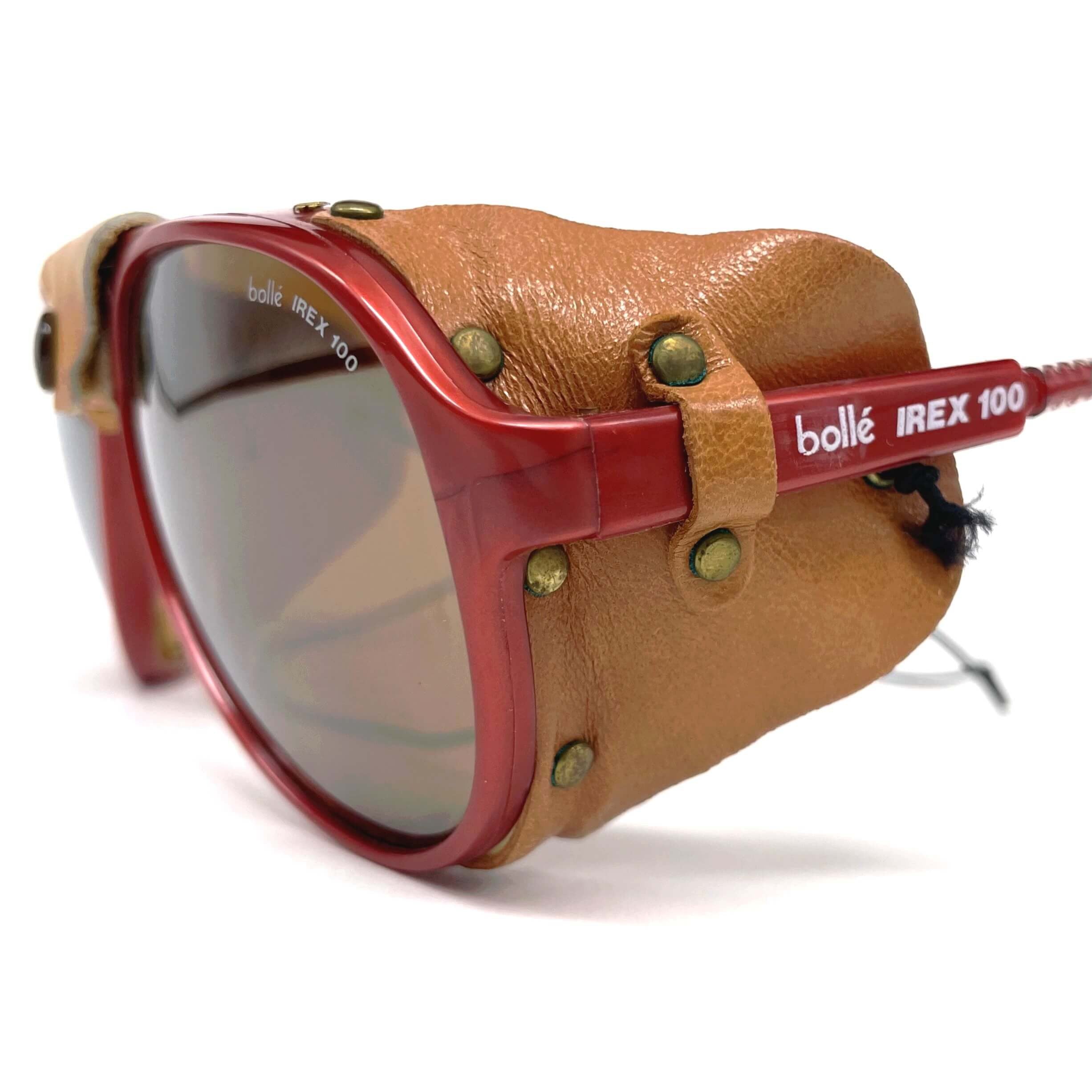 Vintage BOLLE Irex 100 burgundy leather glacier sunglasses