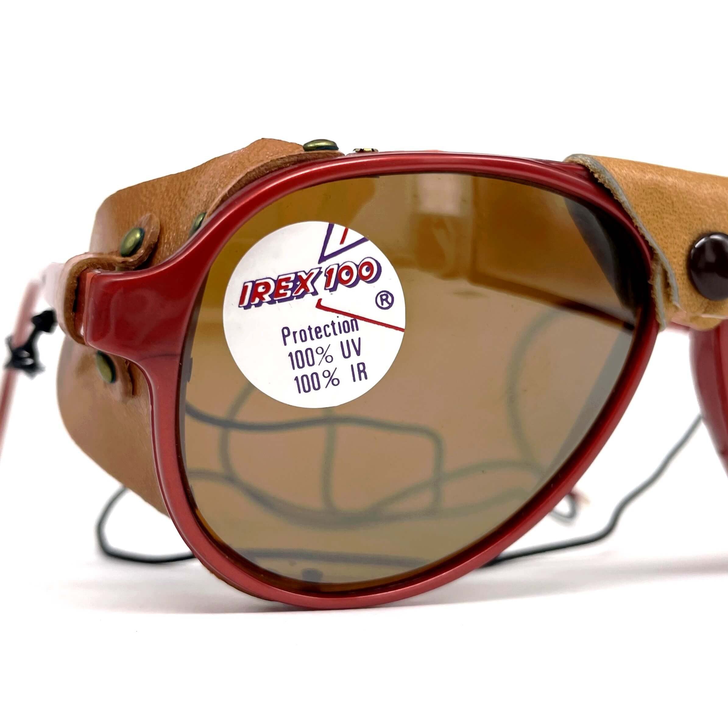 Vintage BOLLE Irex 100 burgundy leather glacier sunglasses
