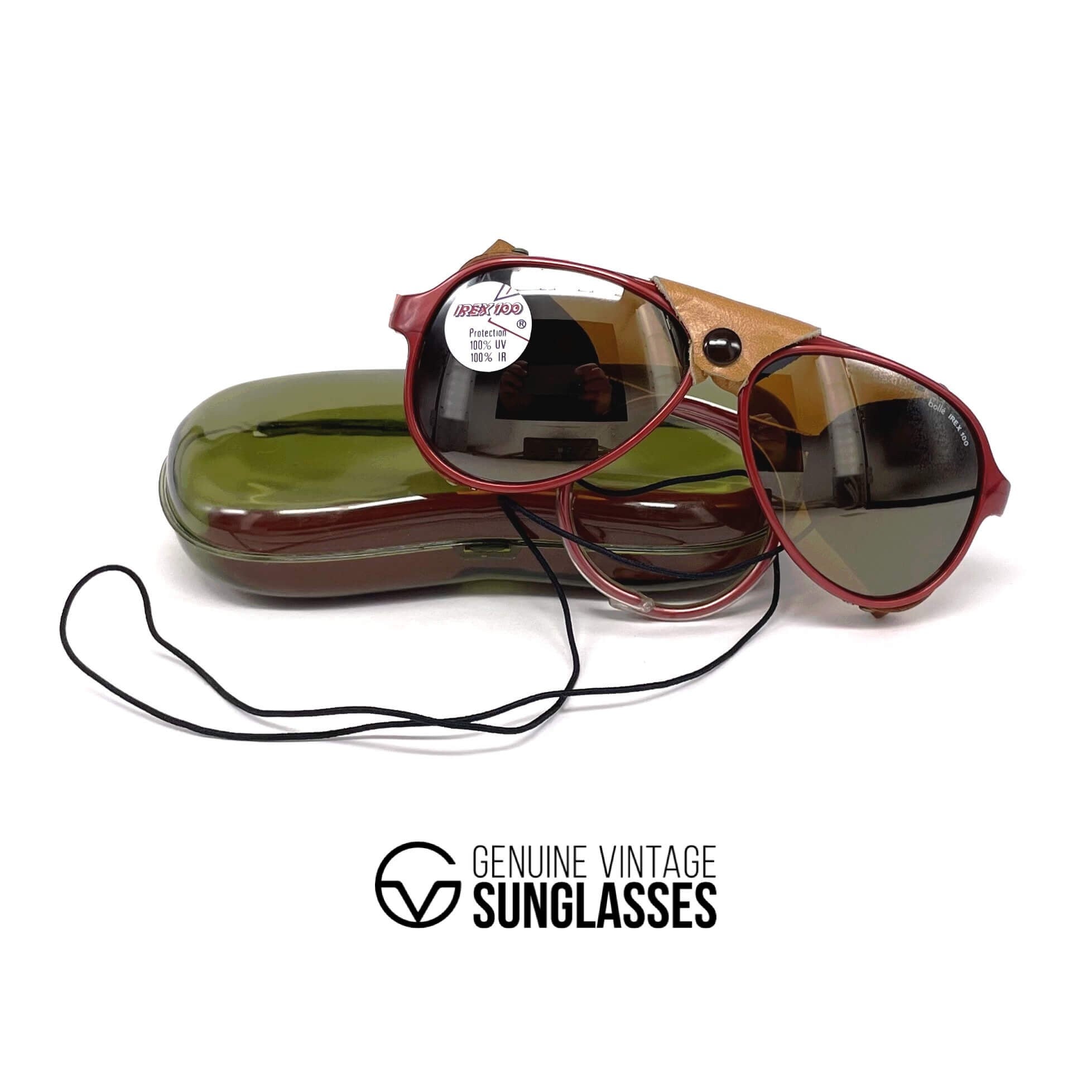 Vintage BOLLE Irex 100 burgundy leather glacier sunglasses