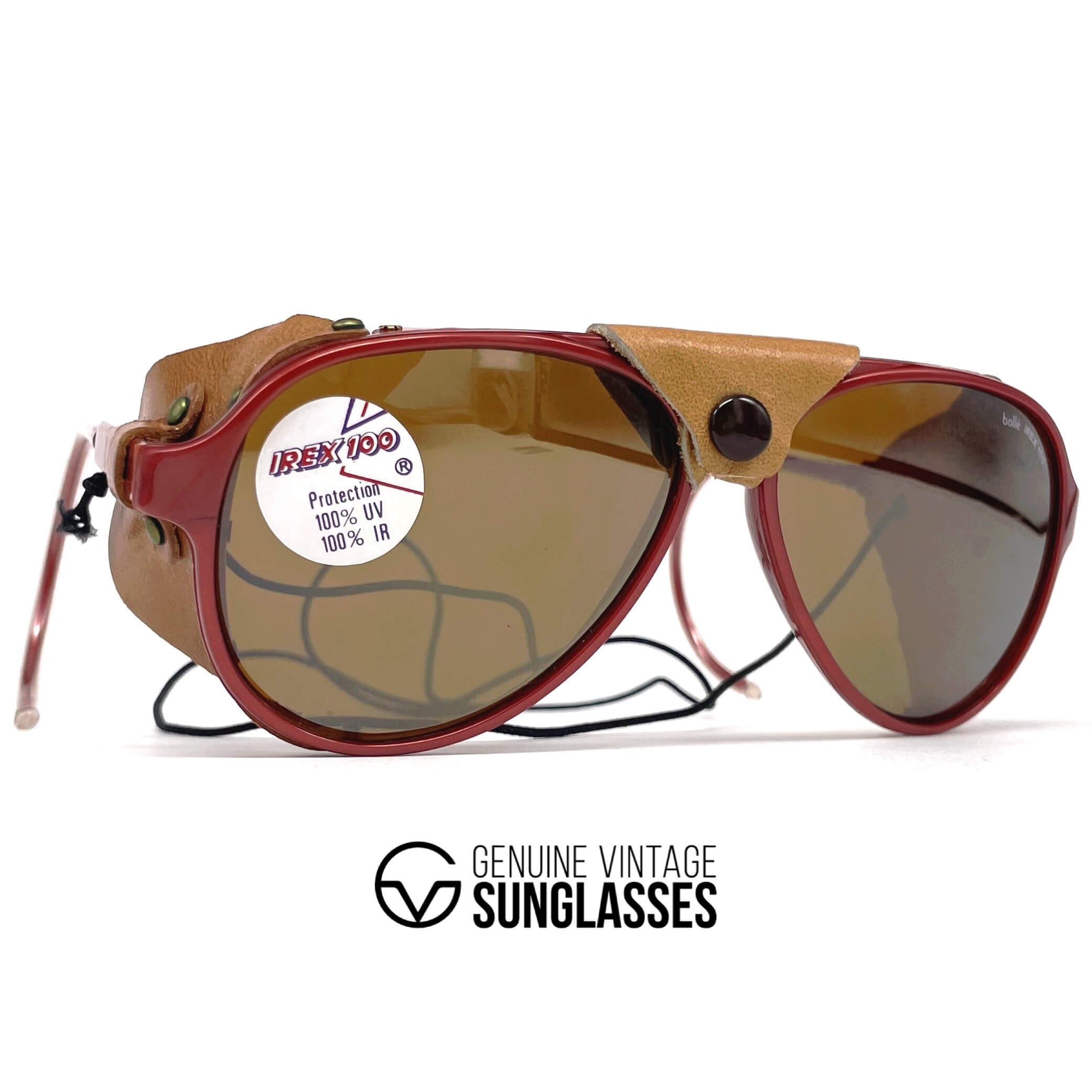 Vintage BOLLE Irex 100 burgundy leather glacier sunglasses